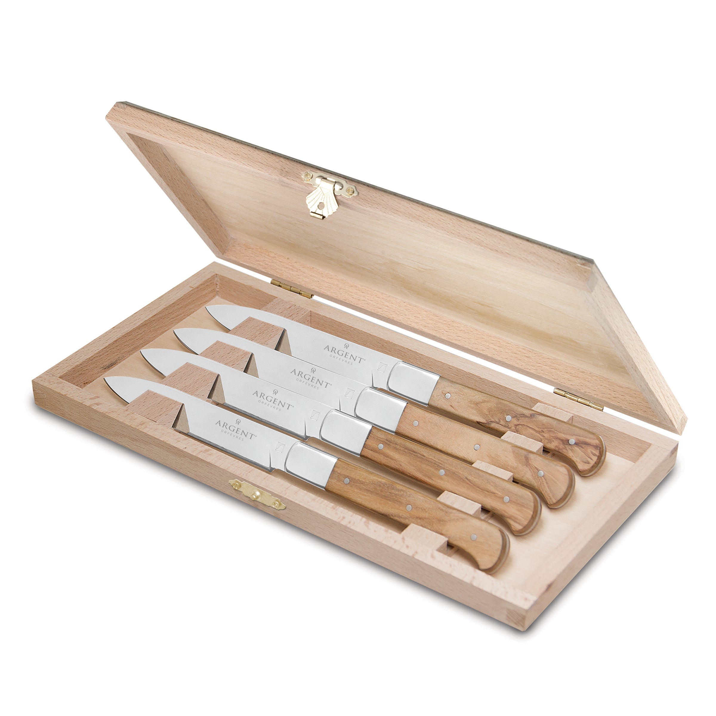 Premium Lynden Olive Wood Steak Knives Set of 4 - Sharp Stainless Steel Blades for Steak, Meat & BBQ - Perfect for Dinner Parties, Restaurants & Home Kitchens