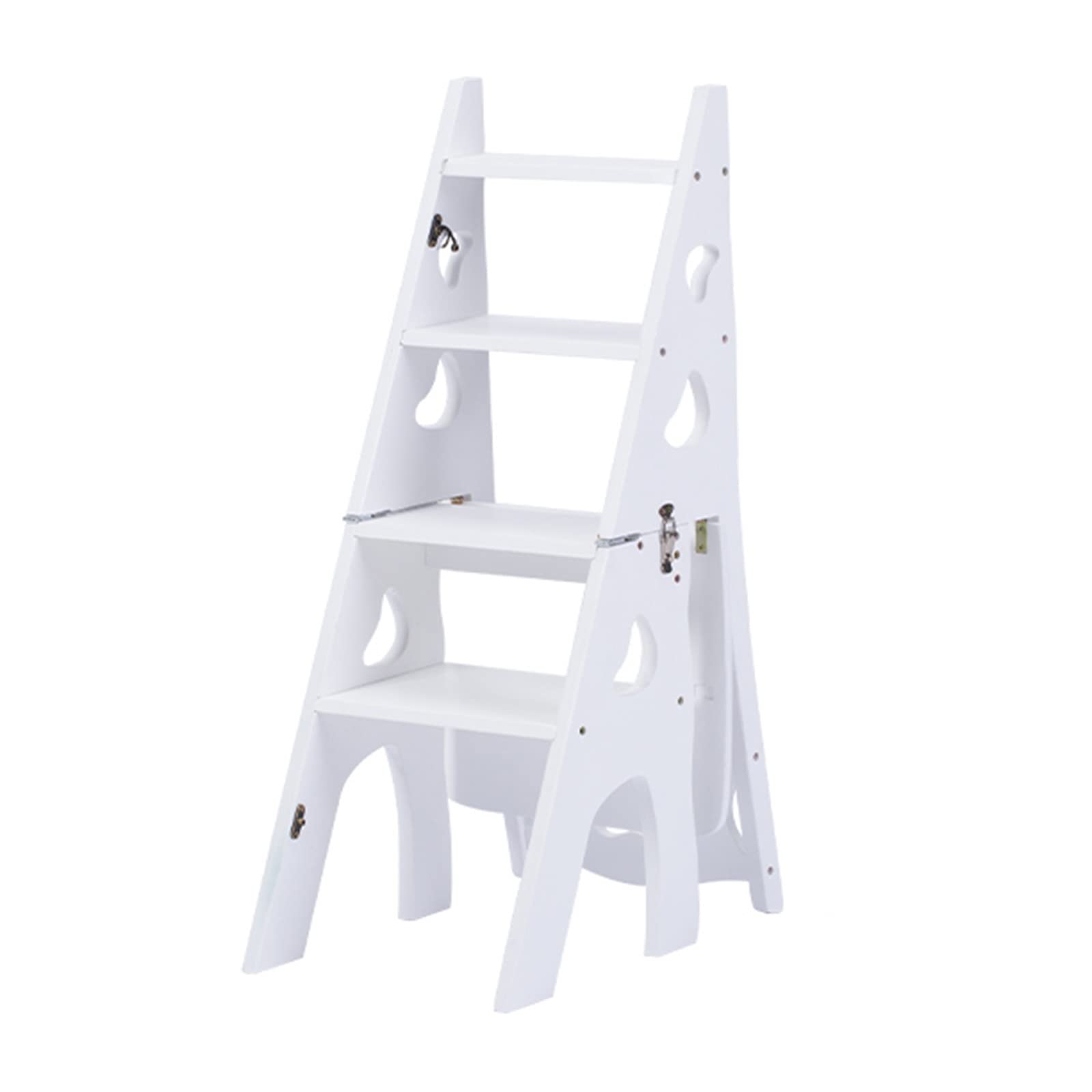 Multifunctional 4-Step Solid Wood Ladder Chair - Indoor Dual-Purpose Stool & Flower Stand Pedal - White - Perfect for Home Decor, Gardening, and Easy Reach