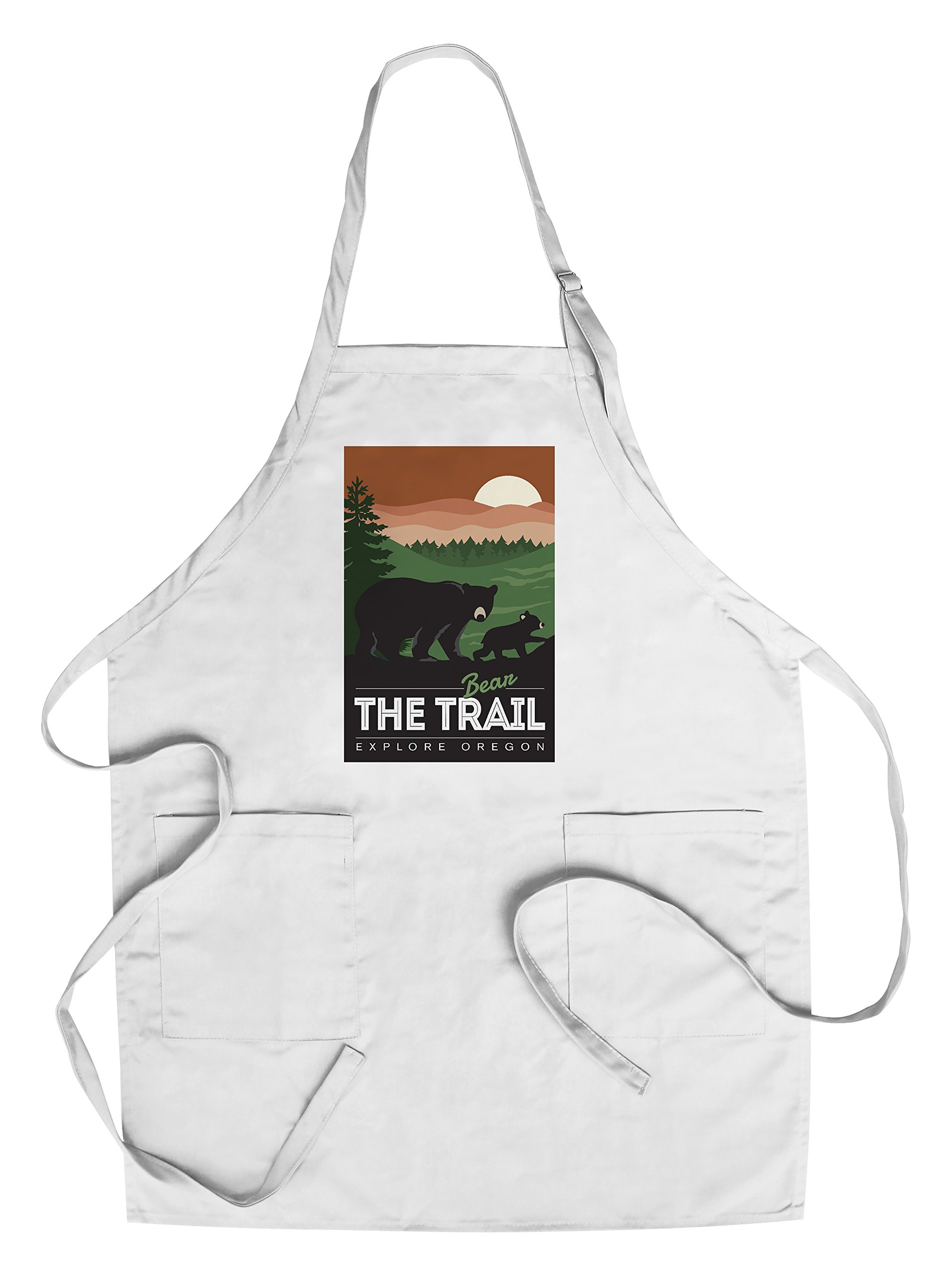 Oregon Bear the Trail Cotton Canvas Apron - Unisex Kitchen Cooking Baking Grilling Apron with Pockets - Perfect for BBQ, Camping & Outdoor Cooking