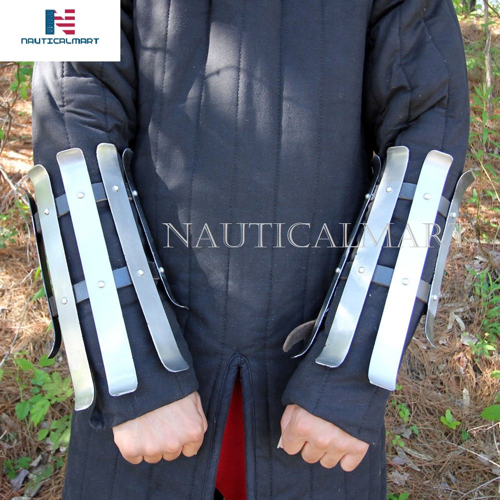 Medieval Splinted Plate Bracers - Steel Arm Guards for LARP, Cosplay & Renaissance Fairs - Authentic Armor Protection for Historical Reenactment & Fantasy Roleplay