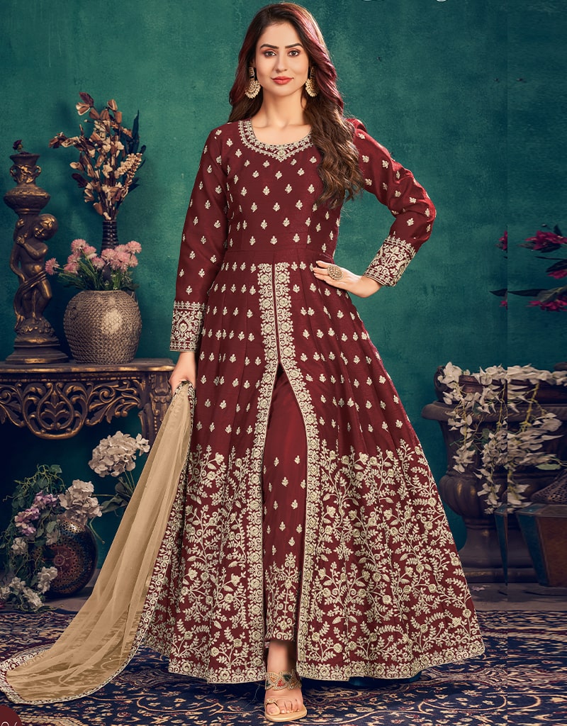 Elegant Brown Art Silk Pant Suit for Women - Formal Office Wear & Business Attire - Perfect for Corporate Meetings, Interviews, and Professional Events
