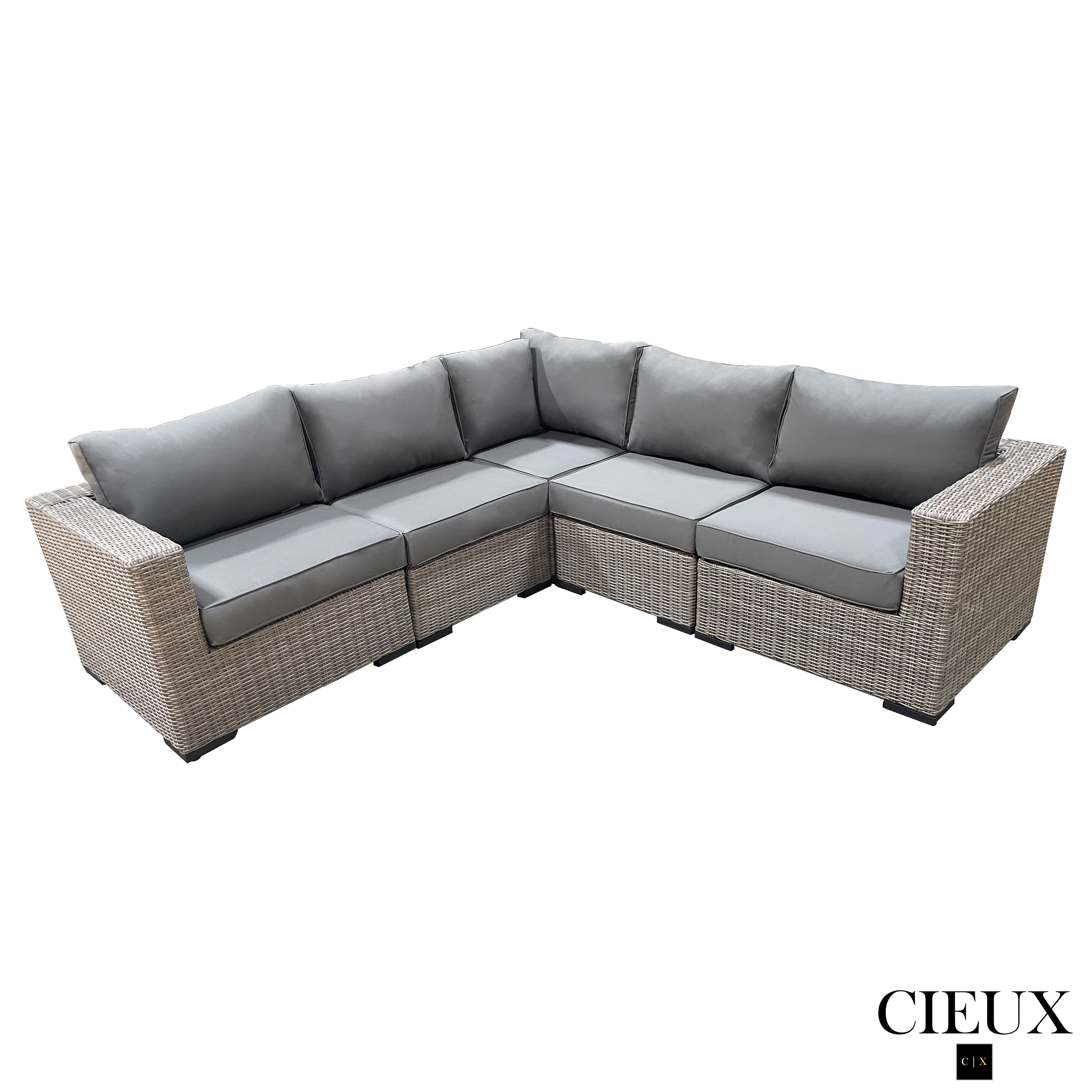 Riviera Outdoor Patio Wicker Corner Sectional Sofa Set - Grey Weather-Resistant Rattan Furniture with Sunbrella Charcoal Cushions | Perfect for Poolside, Garden & Backyard Relaxation