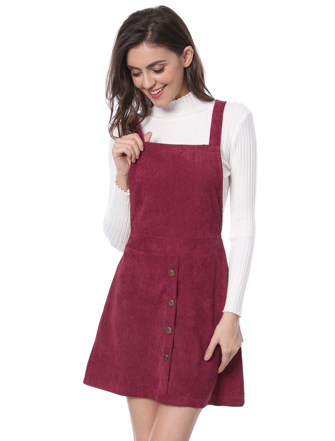 Allegra K Women's Corduroy Button Front A-Line Bib Overall Pinafore Dress - Casual Vintage Style Jumpsuit for Fall & Winter | Perfect for Date Night, Shopping, and Coffee Outings