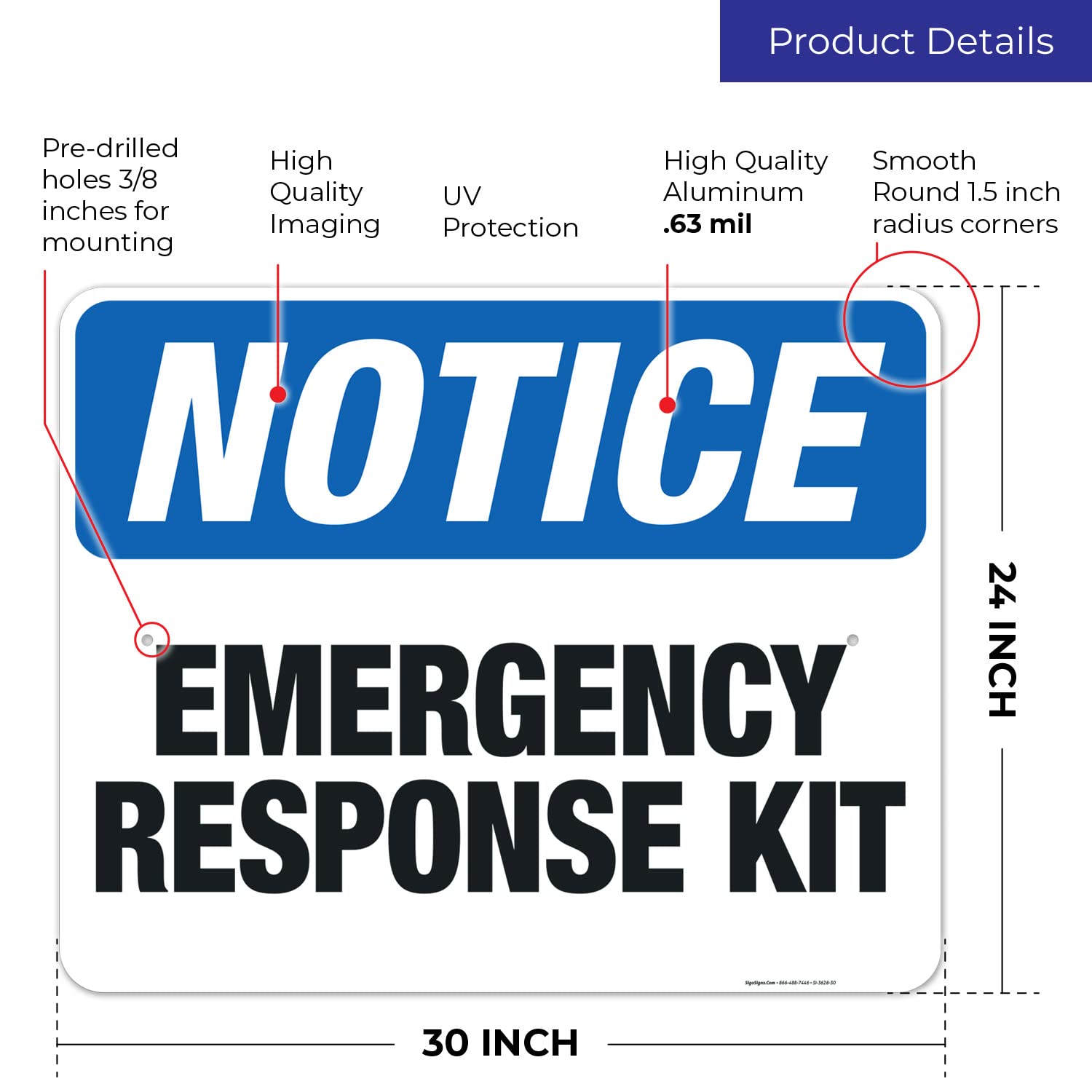 Emergency Response Kit Sign - OSHA Notice Sign 24x30 Inches | Rust-Free .063 Aluminum | Fade Resistant for Indoor/Outdoor Use | Made in USA | Ideal for Workplace Safety & Emergency Preparedness