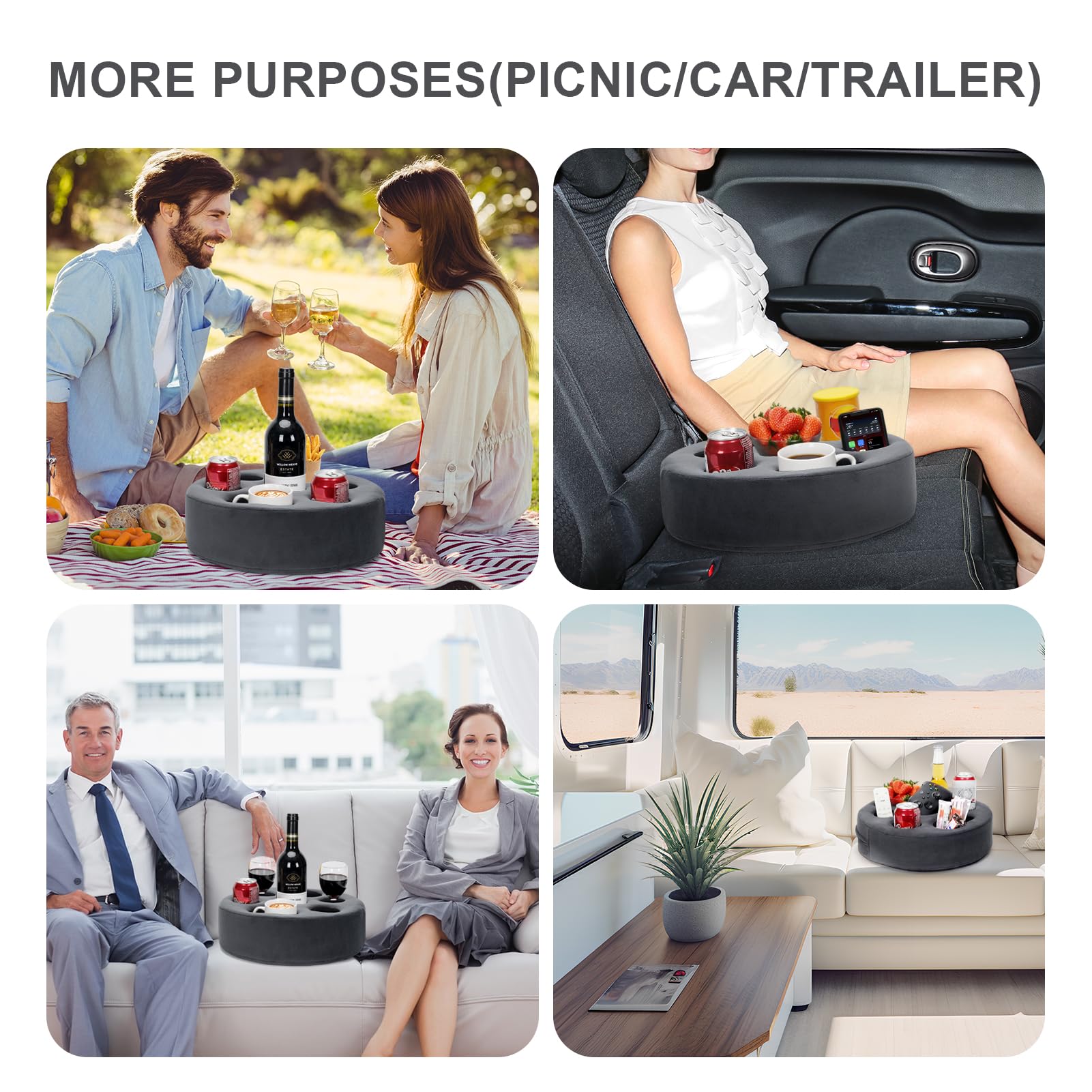 7-in-1 Multi-Functional Couch Cup Holder Pillow - Drink Caddy for Sofa, Bed, Car, RV & Beach - Grey - Perfect for Movie Nights, Road Trips and Relaxing Outdoors