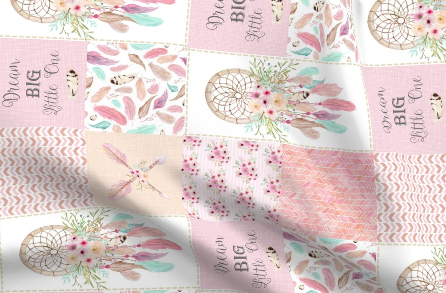 Dream Catcher Patchwork Cotton Poplin Fabric by The Yard - Pink Mint Printed Quilting Material for Girls Dresses, DIY Crafts & Home Decor | Perfect for Sewing Shirting, Quilts, Apparel and Craft Projects