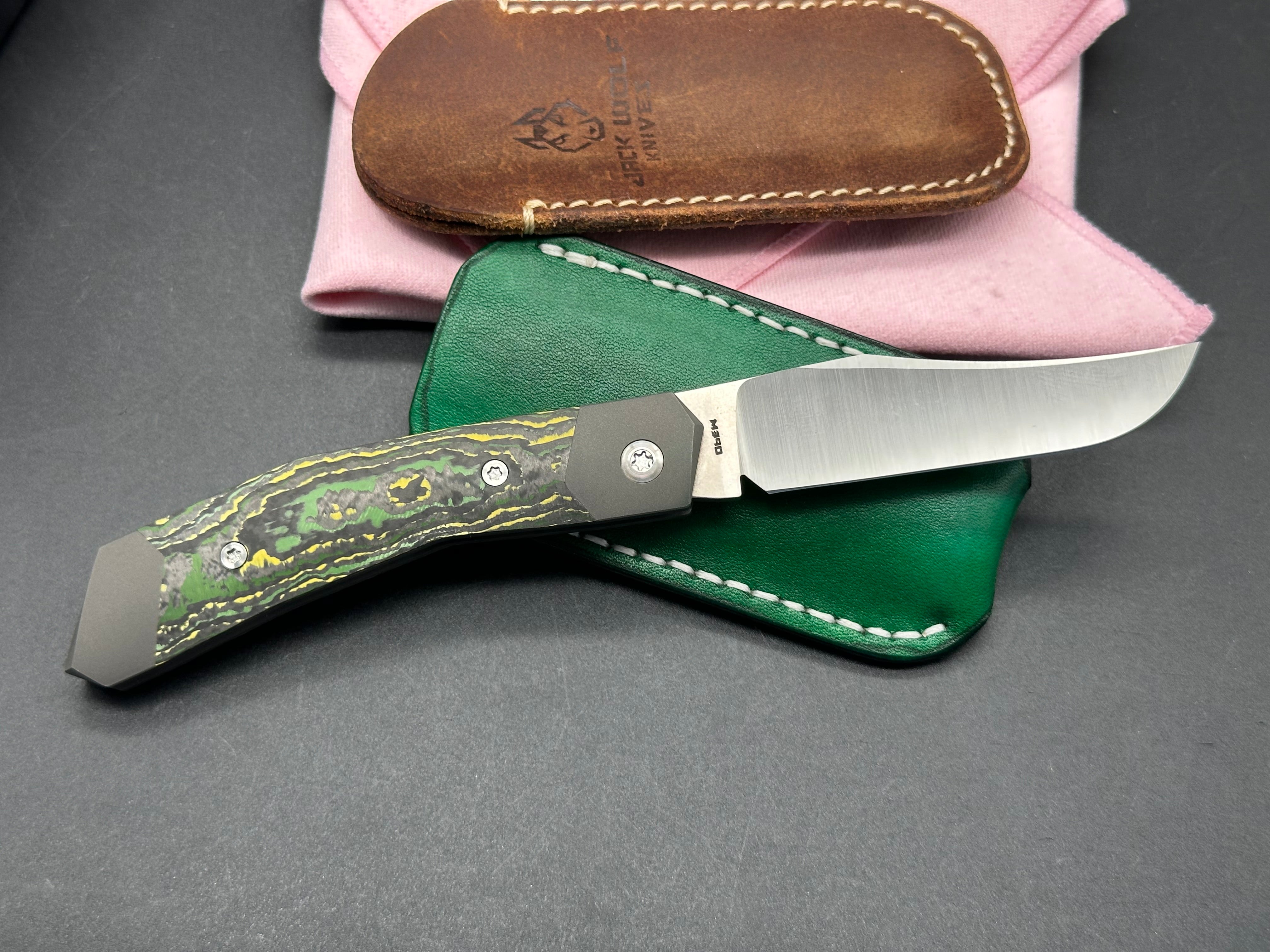 Jack Wolf Cyborg Titanium/Fat Carbon Folding Knife with S90V Blade - EDC, Outdoor, Camping & Survival Gear
