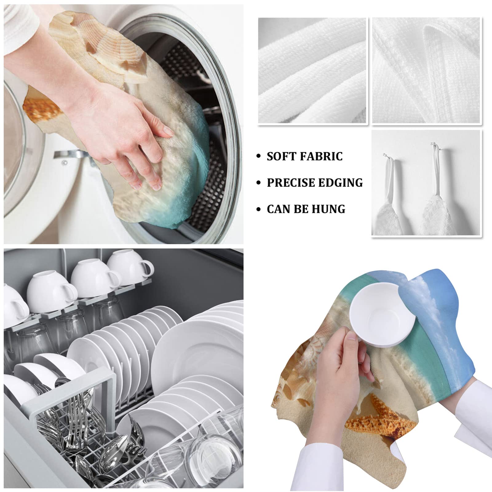 Beach Theme Dish Towels Set of 2 - Kitchen Cleaning & Drying for Home Use