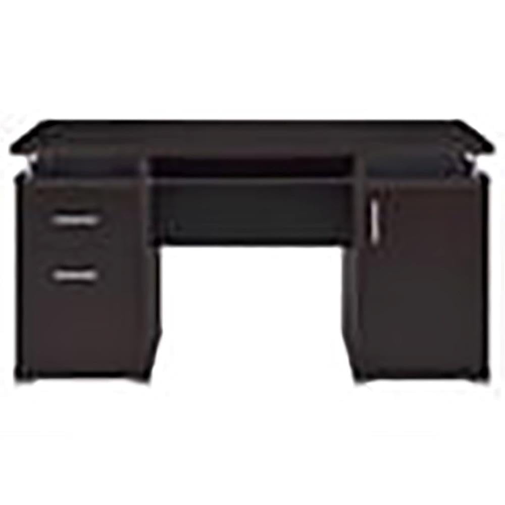Modern 2-Drawer Wooden Computer Desk in Cappuccino Finish - Home Office & Study Workstation for Small Spaces