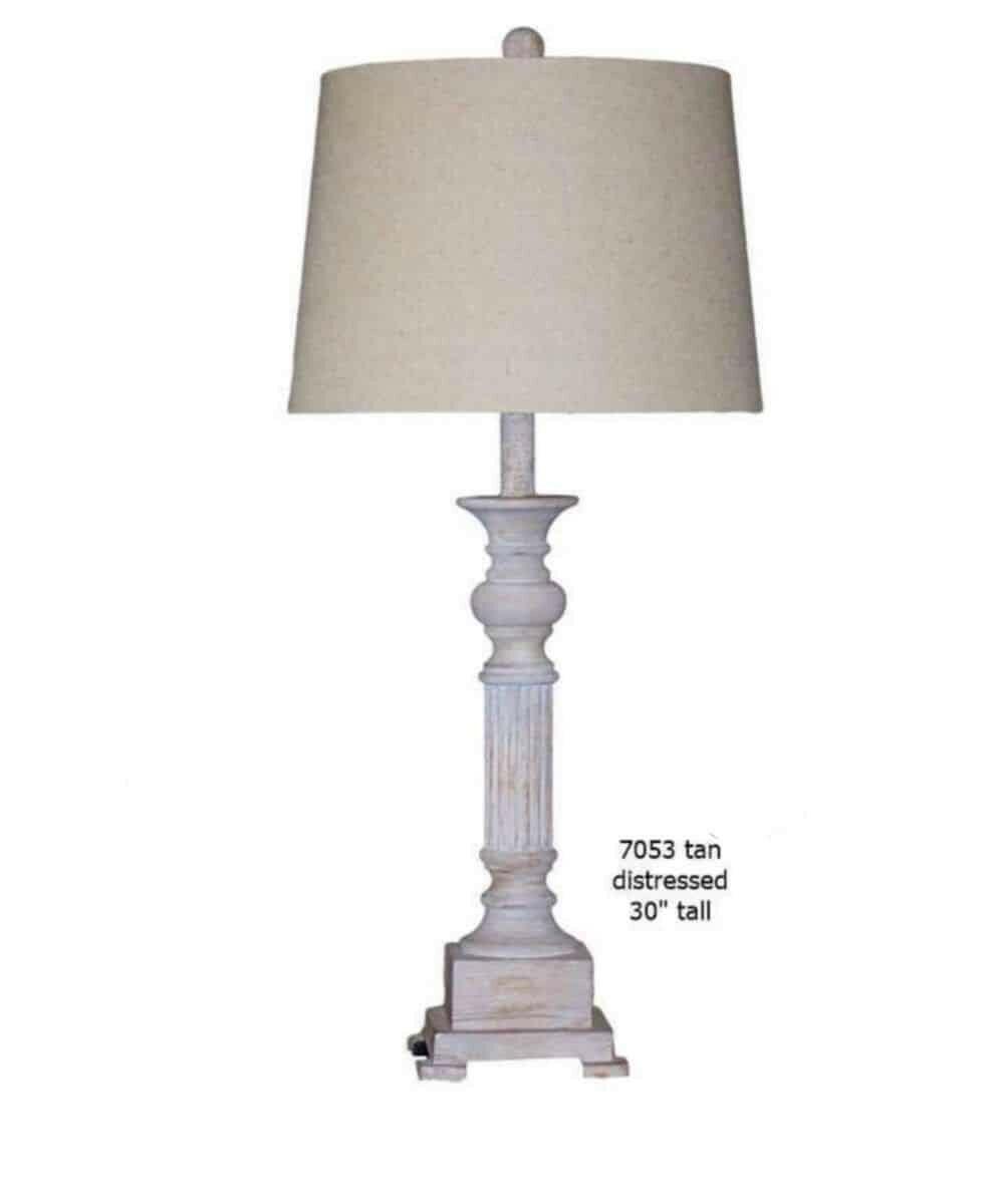 Vintage Distressed Table Lamp 7053 in Tan - Perfect for Farmhouse, Rustic & Industrial Home Decor - Bedroom, Living Room & Office Lighting