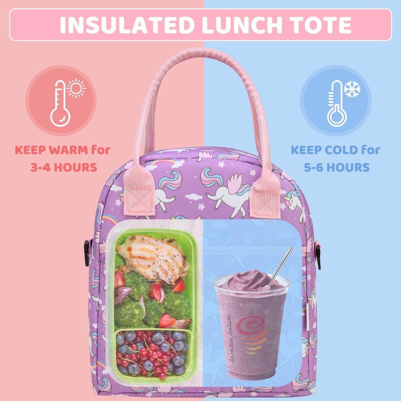 VASCHY Insulated Lunch Box Bag for Girls - Lightweight School Lunch Tote for Kids, Daycare & Kindergarten - Unicorn Design - Perfect for School, Picnics & Travel