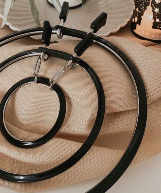 Premium Metal Spring Tension Embroidery Hoops - Cross Stitch & Darning Hoop Set (Black, Large) - Perfect for Hand Embroidery, Needlework & Fabric Crafts
