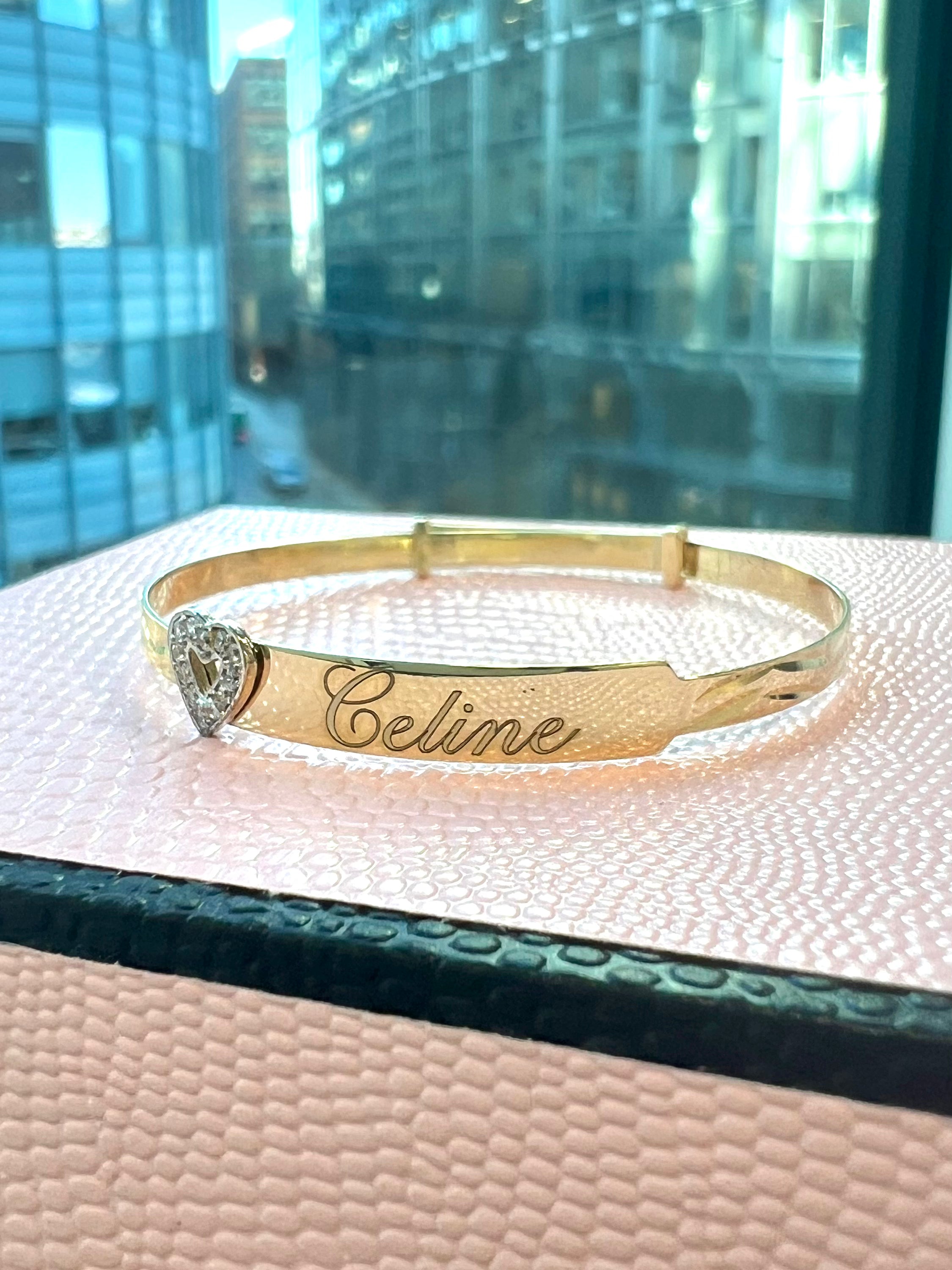 Personalized Open Heart Gold Engravable Baby Bangle - Custom Name Gift for Newborns, Christening, Baptism & 1st Birthday - Elegant Keepsake Jewelry for Girls & Boys