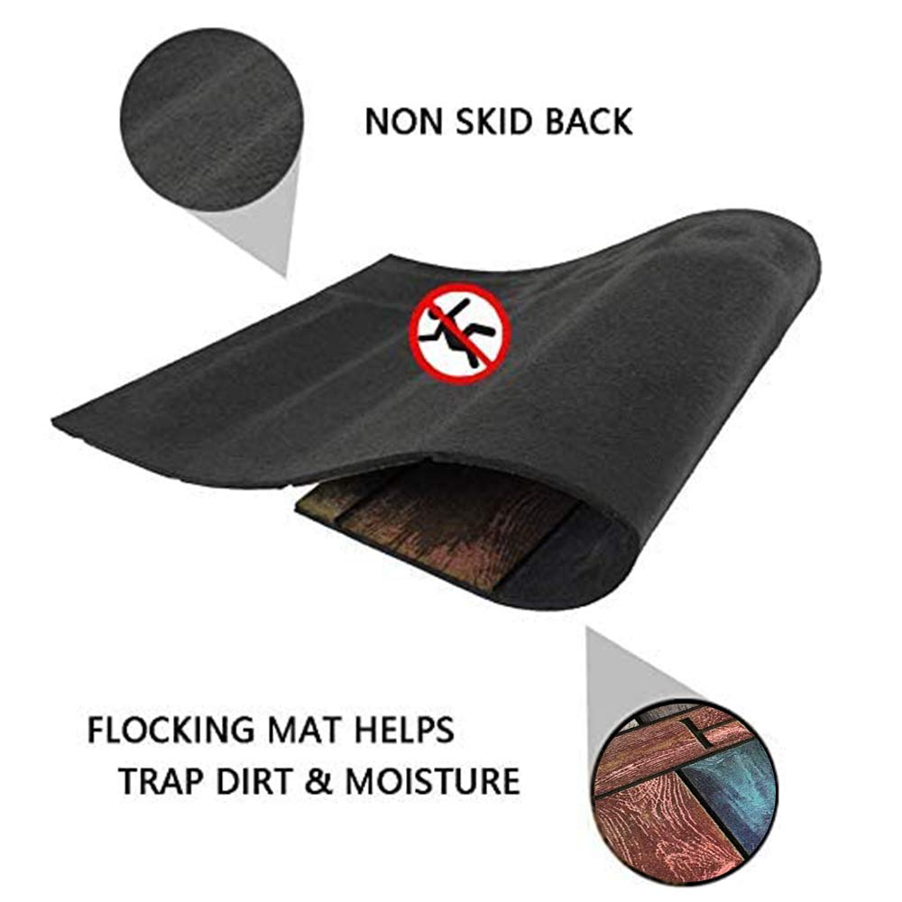 Premium Flocked Heavy Duty Doormat with Wooden Pattern - Non-Slip Indoor/Outdoor Entryway Rug for High Traffic Areas - Perfect for Front Door, Porch, and Mudroom Dirt Trapping