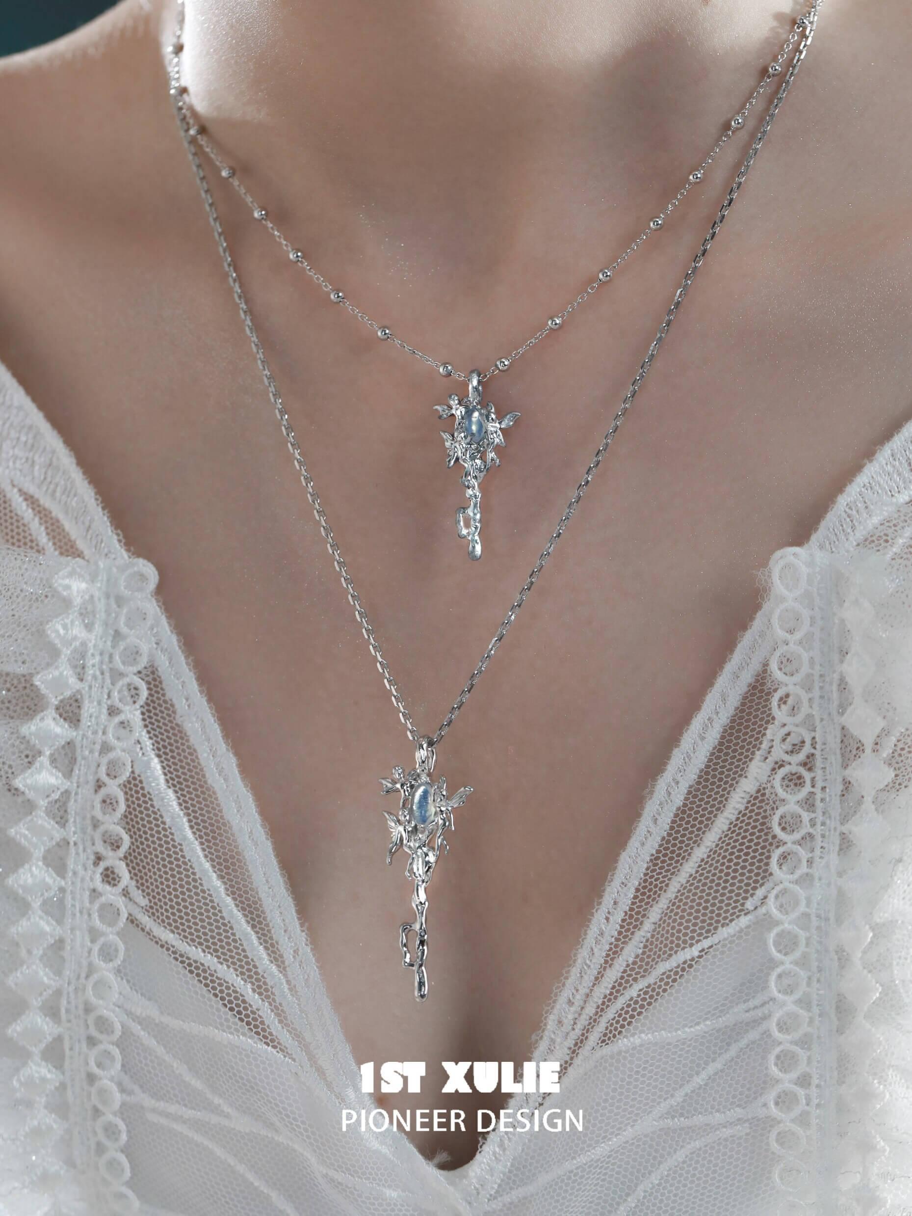 Blue Sky S925 Sterling Silver Opal Genie Key Pendant Necklace - Dainty Choker for Women - Perfect for Everyday Wear, Gift Giving & Boho Fashion