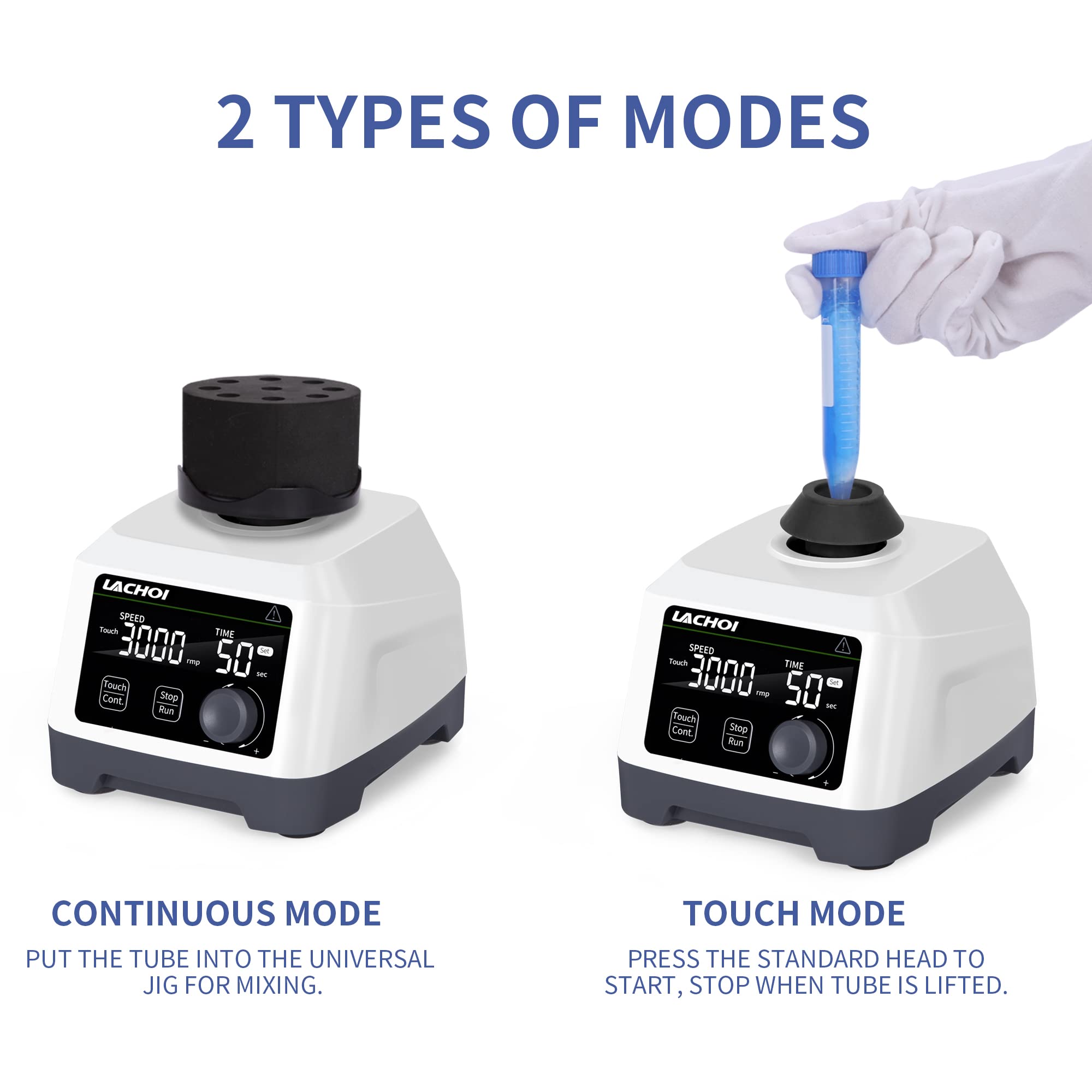Lab Vortex Mixer 100-3000 RPM with LCD Touch Display, Continuous Speed & Timer - Perfect for DNA/RNA Mixing, Cell Culture, and Lab Sample Preparation