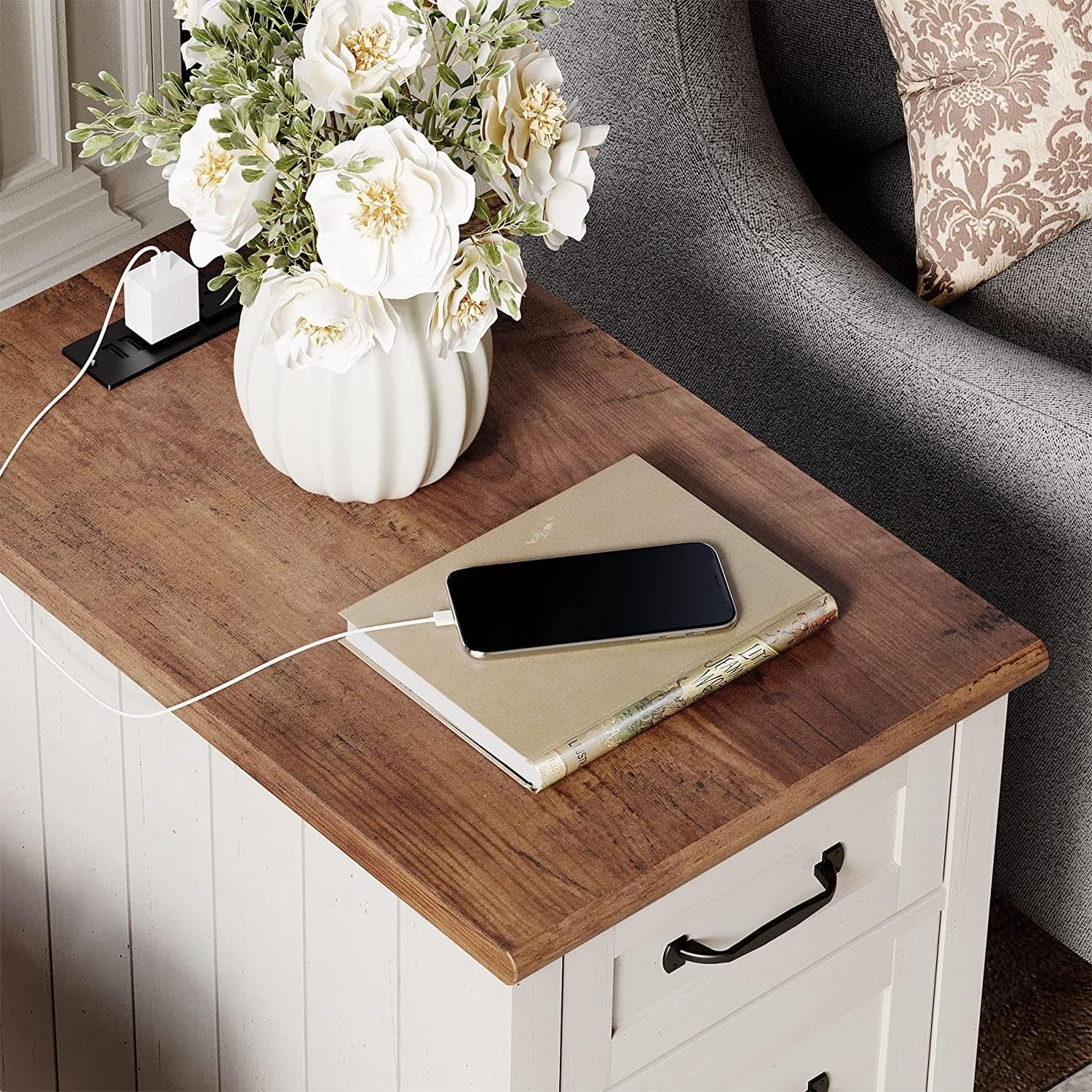WAMPAT 3-Piece Modern Living Room Table Set - White Coffee Table with Storage & 2 End Tables/Nightstands with USB Charging Stations | Perfect for Small Spaces, Apartments & Home Decor
