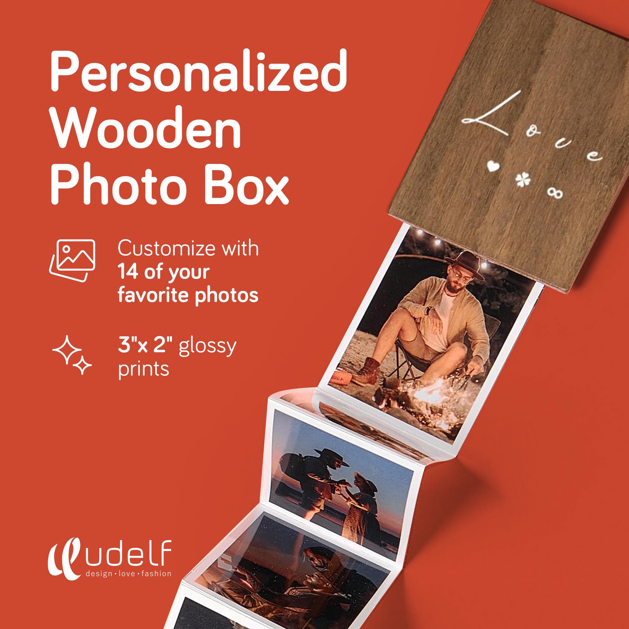 Personalized Wooden Photo Box Gift with Accordion Pull-Out - Custom Engraved Keepsake for Wedding, Anniversary, Couples - Holds 14 (3