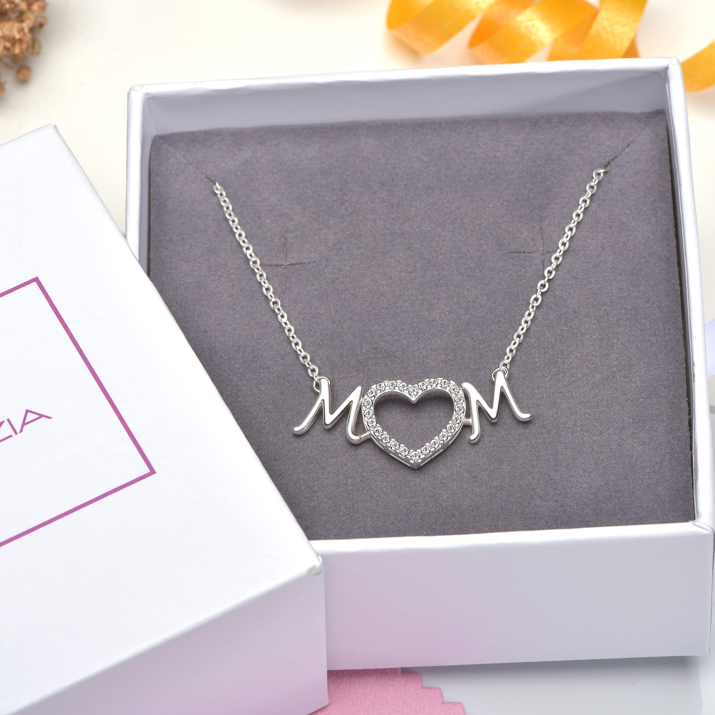 Sterling Silver Mom Necklace for Women - First Mother's Day Gift for New Moms, Grandma & Daughter | Elegant Jewelry for Everyday Wear & Special Occasions