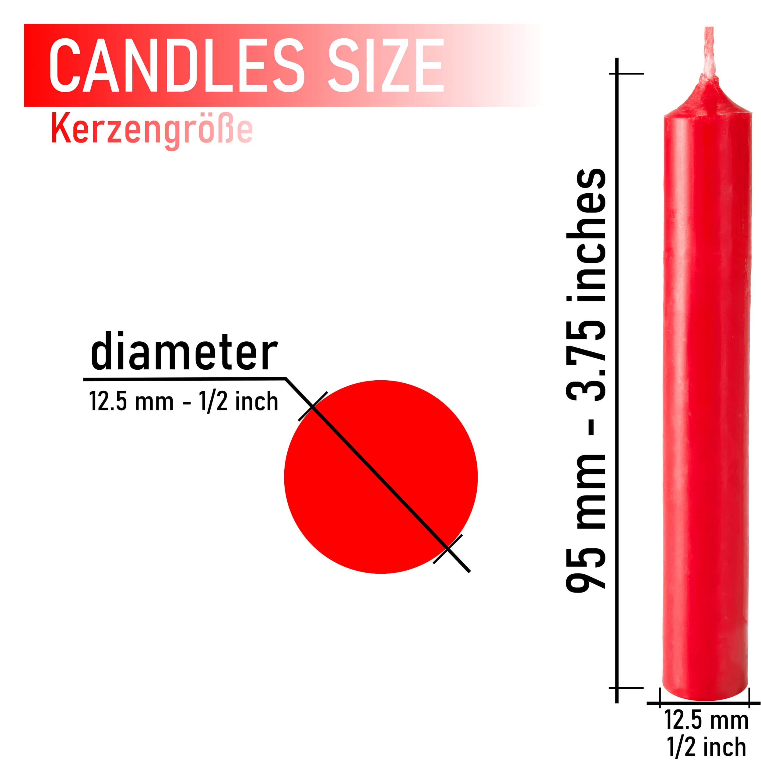 20 Pack Red Tree Candles - 3¾ x ½ Inches (9.5 x 1.27cm) - Handmade in Europe - Perfect for Christmas Pyramids, Carousels & Chimes - Festive Holiday Home Decor