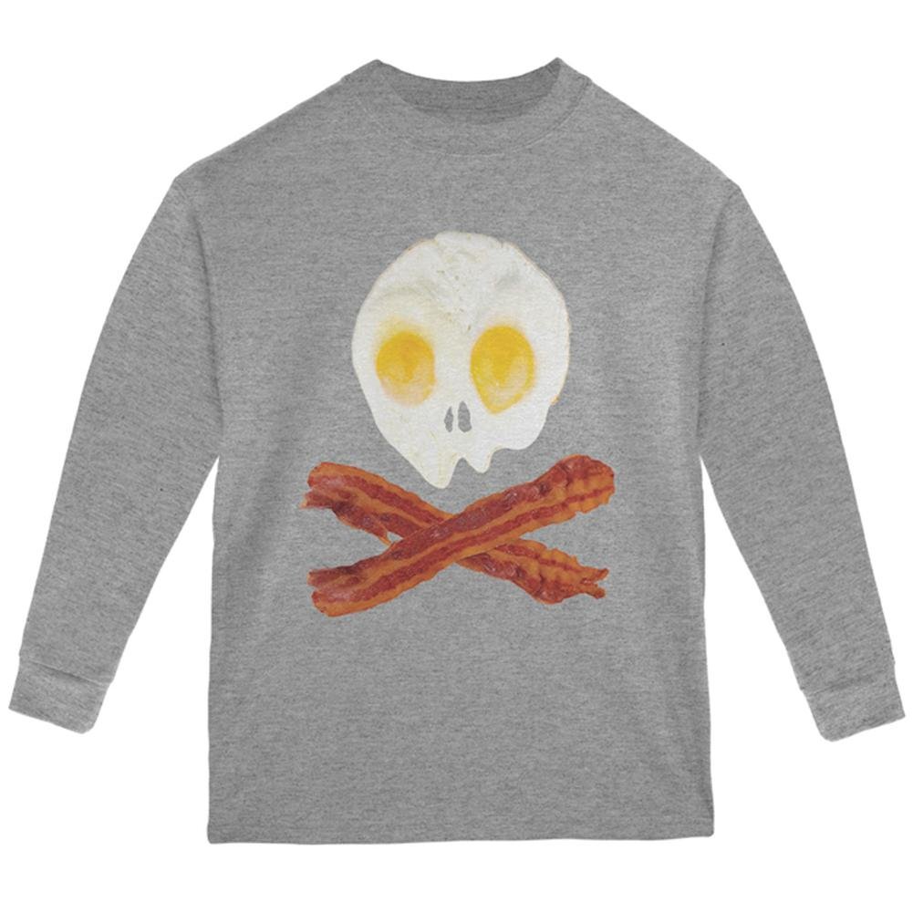Skull and Crossbones Eggs & Bacon Graphic Youth Long Sleeve T-Shirt | Funny Food Lover Tee for Boys & Girls | School, Halloween & Casual Wear