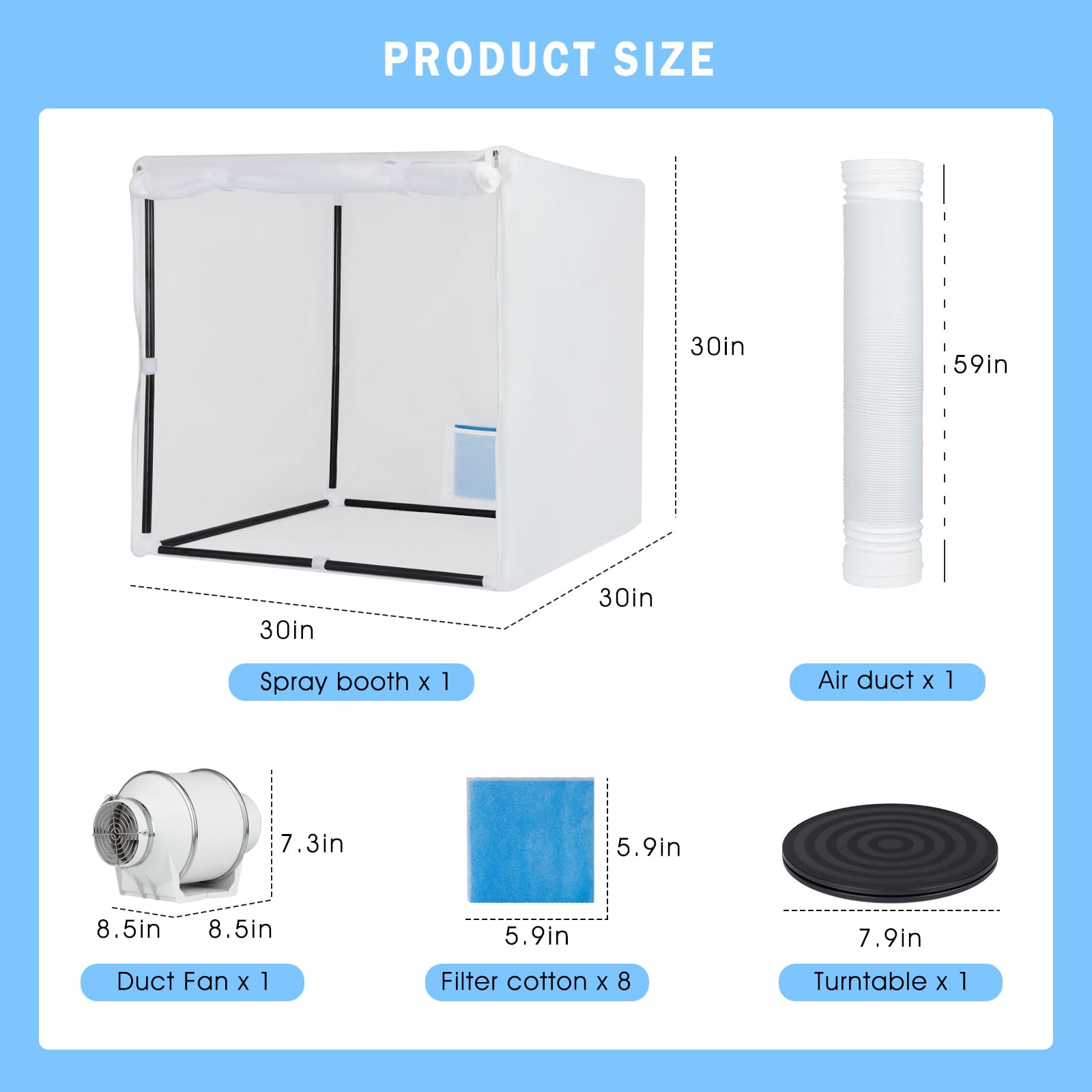 Siebwin 30x30x30 Inch Airbrush Spray Booth Kit - Powerful Duct Fan, Filter Hose & Turntable for Model Painting, Crafts, Nail Art & Miniature Projects | Perfect for Hobbyists & DIY Enthusiasts