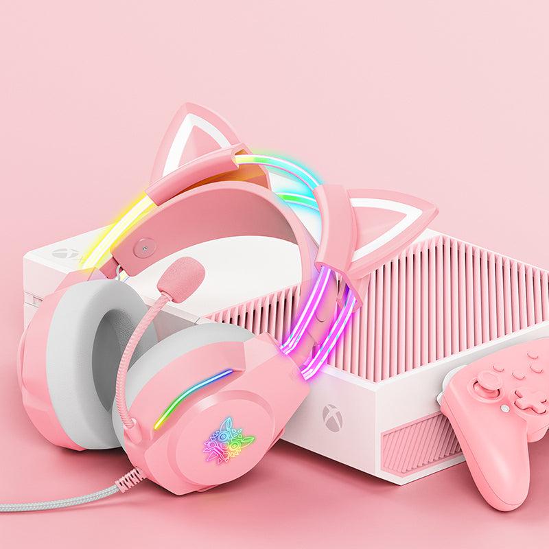 ONIKUMA X26 RGB Gaming Headset with Cat Ears & LED Glow - Lightweight Over-Ear Headphones for PC, PS4, Xbox - Perfect for Streaming, Gaming & Online Classes