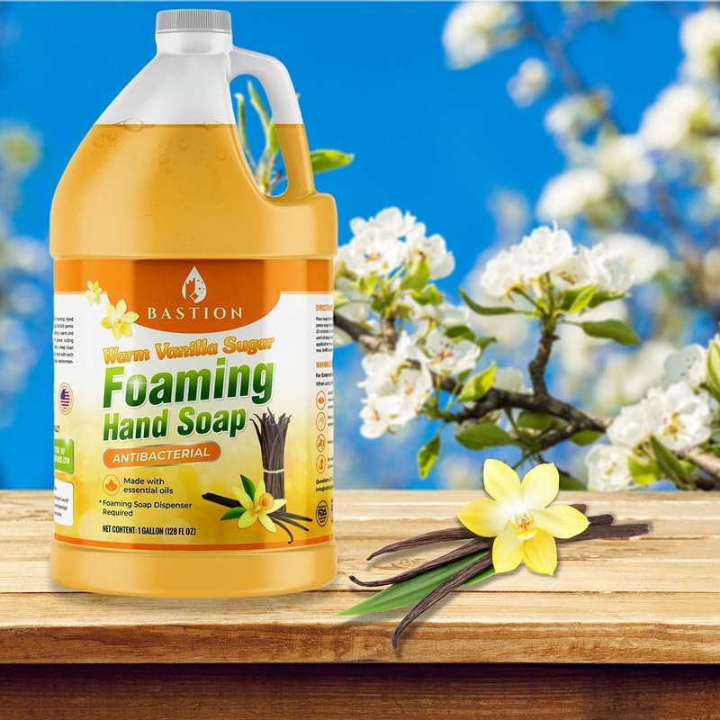Bastion Foaming Hand Soap Refill - 4 Gallon Bulk (512 oz) Warm Vanilla Sugar Scent with Essential Oils - Compatible with Bath & Body Works, Dial, Method, Michel, JR Watkins, Dove - Perfect for Home, Office, and Commercial Use