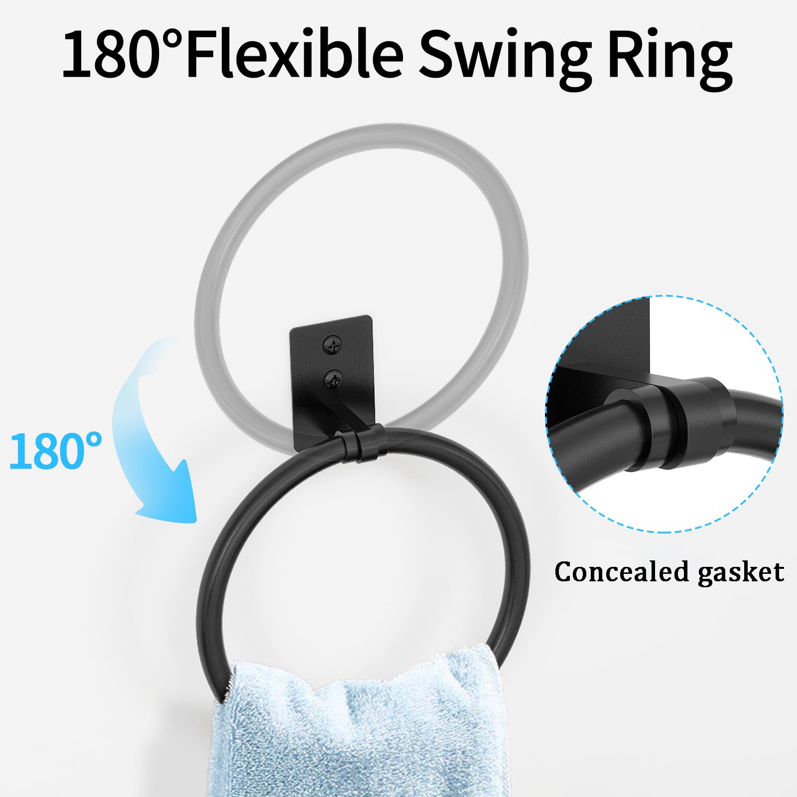 Black Towel Ring - Rustproof Wall Mounted Hand Towel Holder for Bathroom & Kitchen - Round Bathroom Accessory for Hanging Towels - Perfect for Spa, Guest Bath & Laundry Room Organization