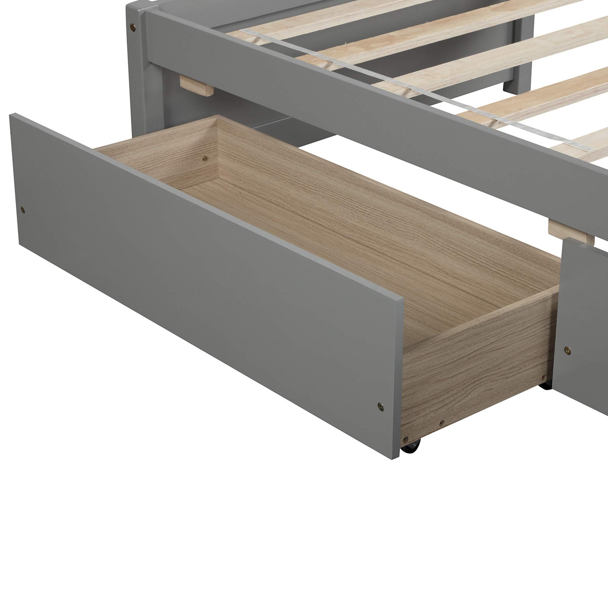 Twin Size Wooden Loft Bed Frame with Storage Drawers & Slats - Platform Captain Bed for Kids, Teens, Boys & Girls - Gray No Headboard - Perfect for Small Bedrooms, Guest Rooms & Dormitories