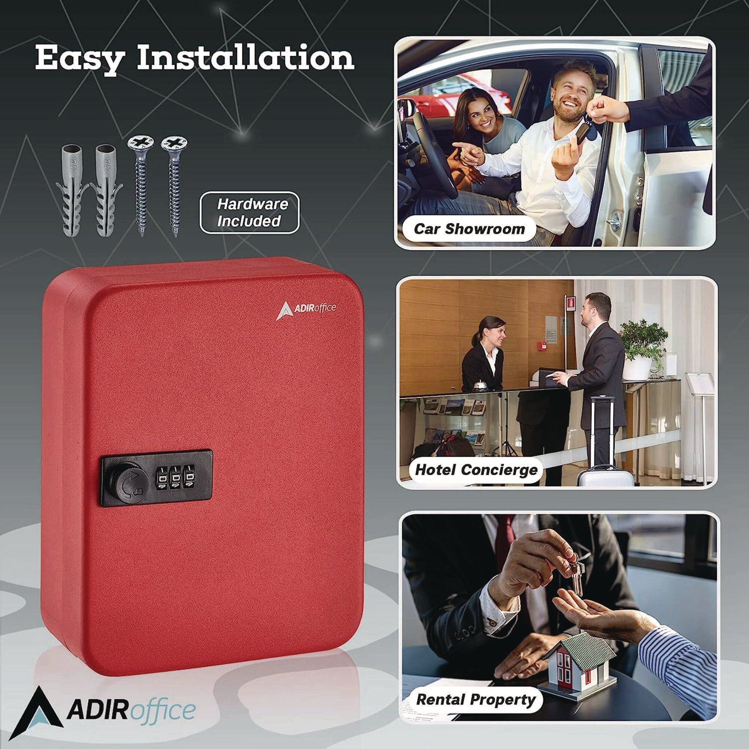 AdirOffice Heavy Duty Steel Key Cabinet with Combination Lock - 30 Key Capacity, 6.4