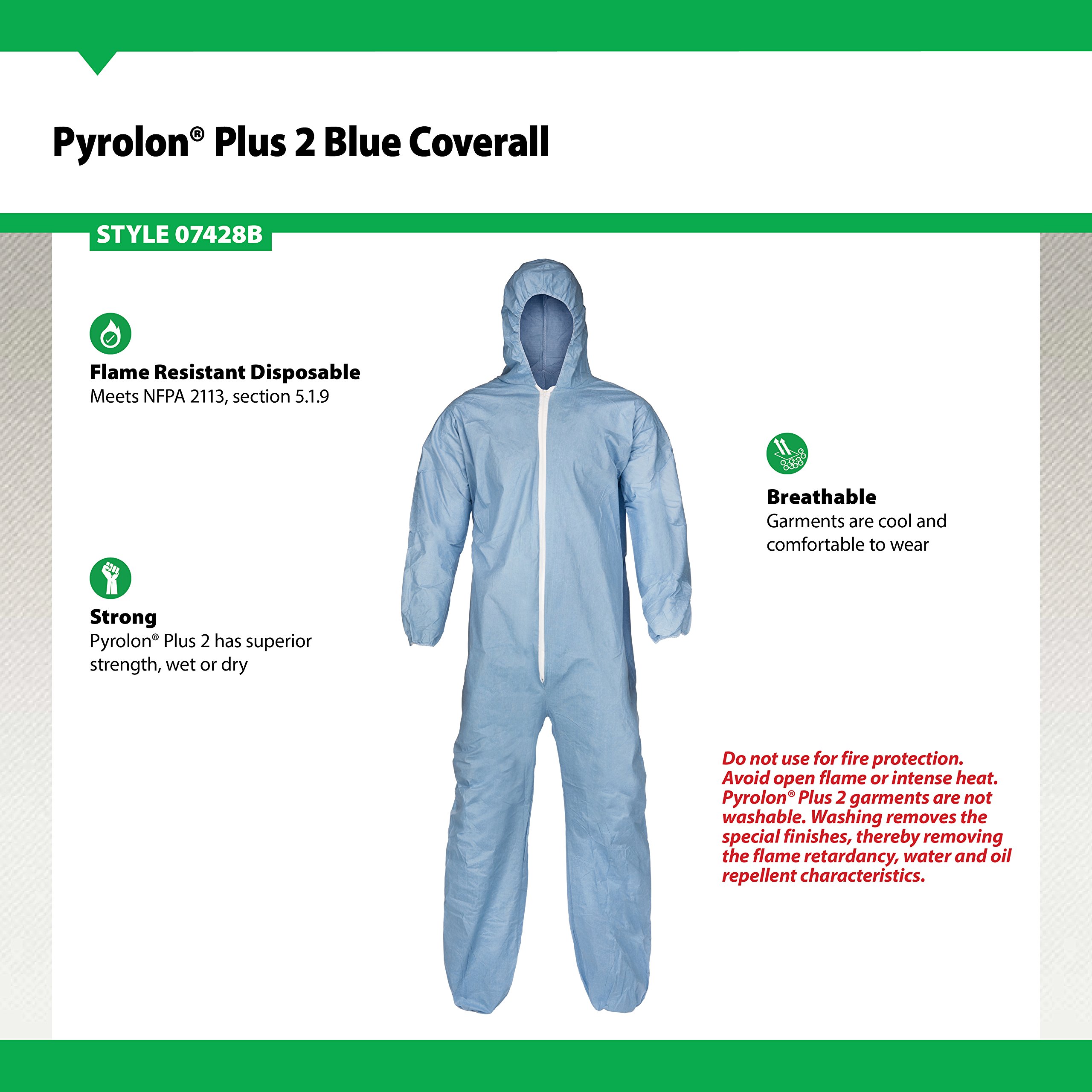 Lakeland Pyrolon Plus 2 Flame-Resistant Disposable Coverall with Hood - Blue, X-Large, Elastic Cuffs (Case of 25) | Protective Workwear for Industrial, Chemical & Hazardous Environments