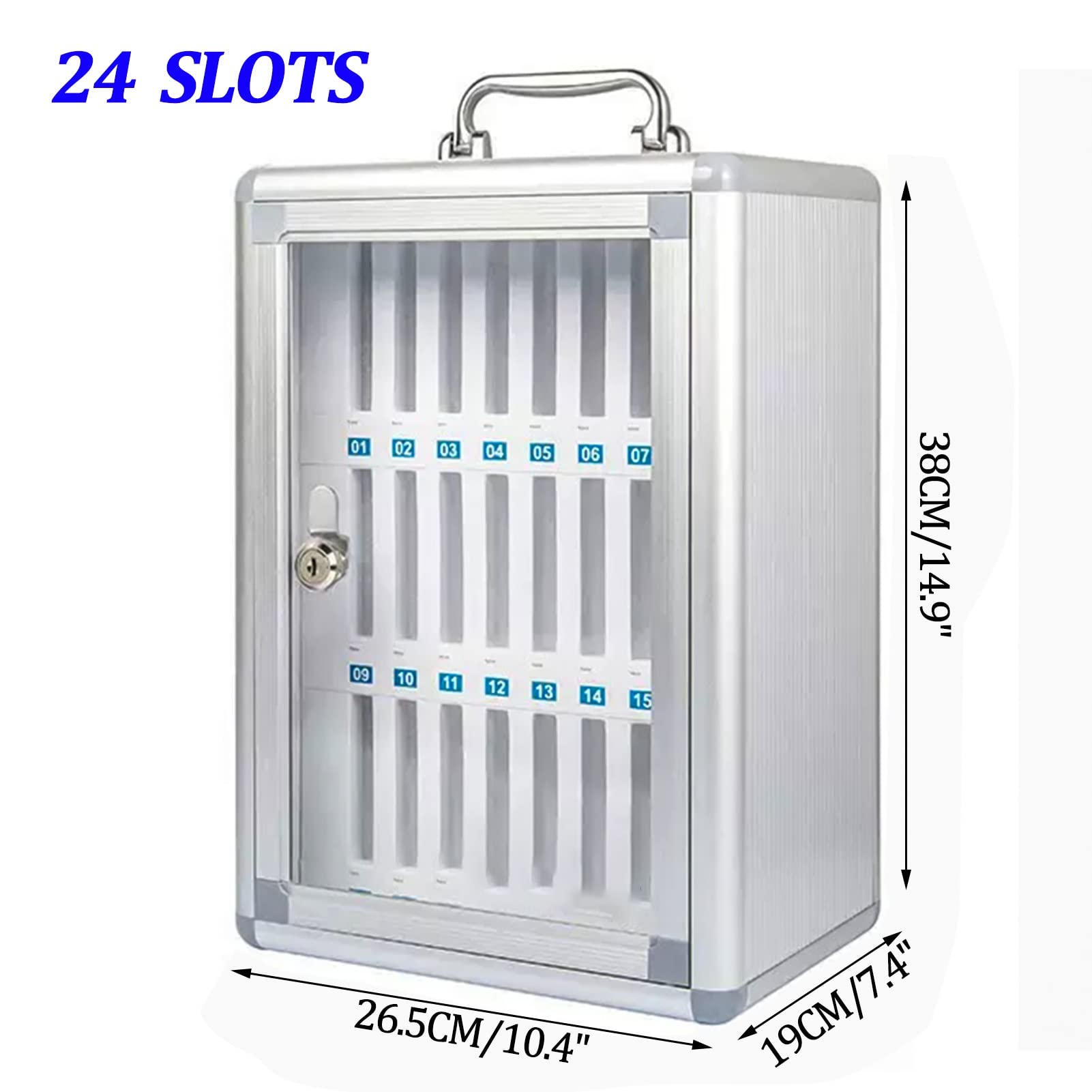 24-Slot Silver Wall-Mounted Cell Phone Lock Box with Stand - Secure Phone Storage for Classrooms, Offices & Meetings - Durable Phone Locker Organizer for Schools, Workplaces and Public Spaces