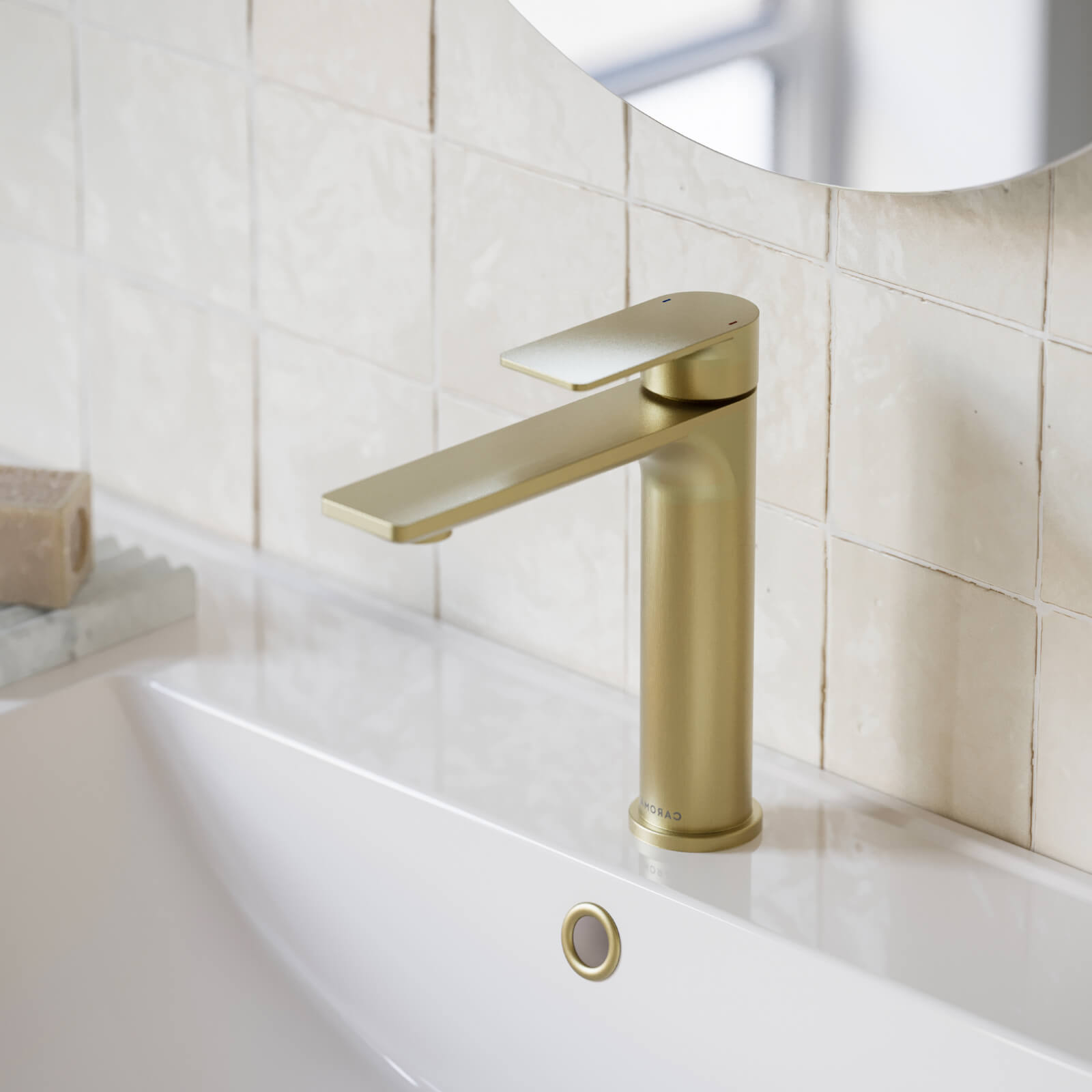 Caroma Urbane II Lead-Free Mid Tower Basin Mixer in Brushed Brass - Modern Bathroom Faucet for Vanity Sinks and Powder Rooms