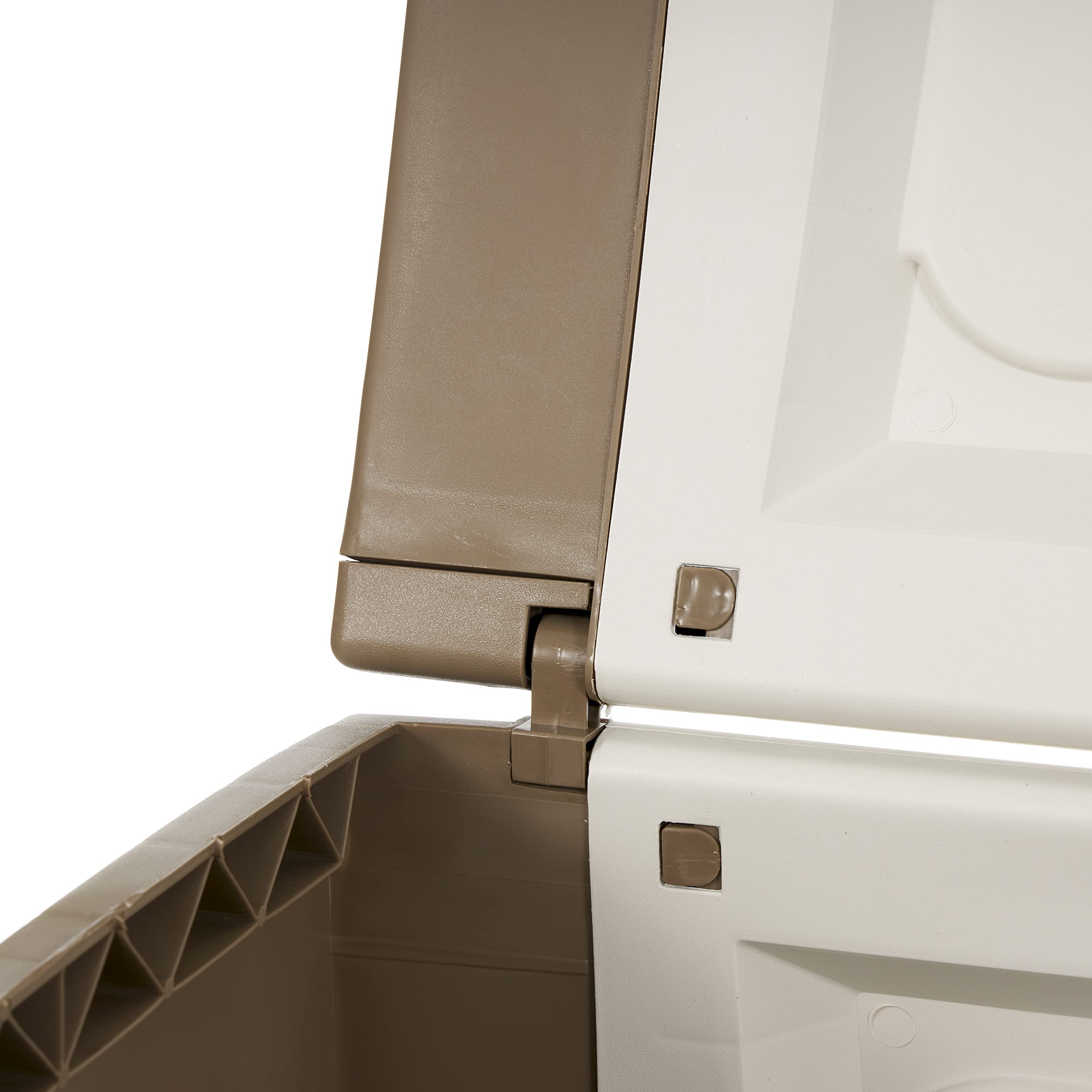 Homeplast 79 Gallon Bold Indoor/Outdoor Plastic Storage Trunk - Waterproof Resin Deck Box for Pillows, Patio Cushions, Firewood - Beige/White - Perfect for Garage, Basement, Backyard & Poolside Storage
