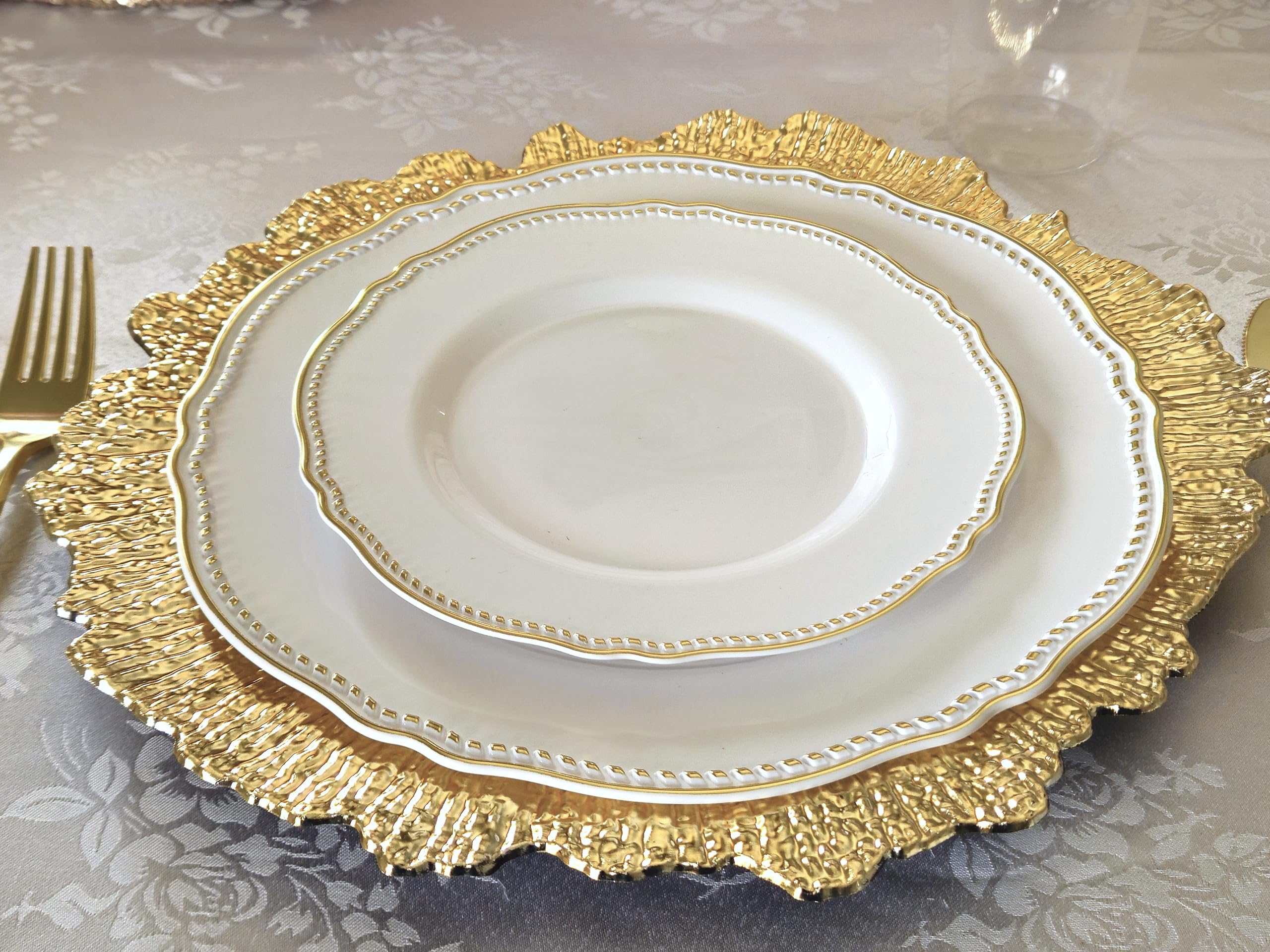 10-Pack 13'' Round Acrylic Wedding Charger Plates - Gold Coral Shiny Finish for Elegant Dinner Parties & Wedding Decorations | Perfect for Table Settings, Bridal Showers & Special Events