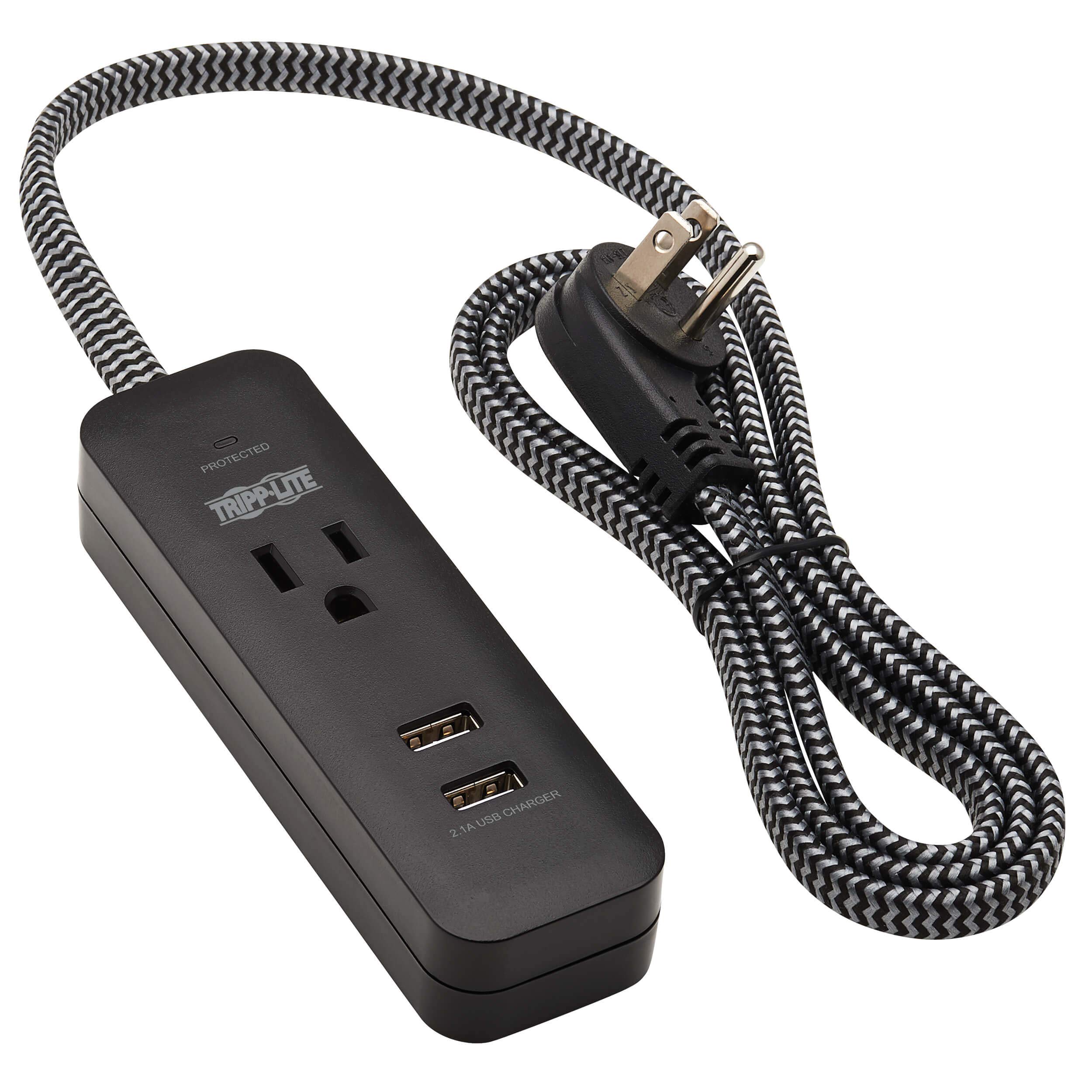 Tripp Lite Surge Protector Power Strip with 2 USB Ports (2.1A) - 1 Outlet, 4ft Cord (TLP104USB) - Perfect for Home Office, Travel & Charging Multiple Devices