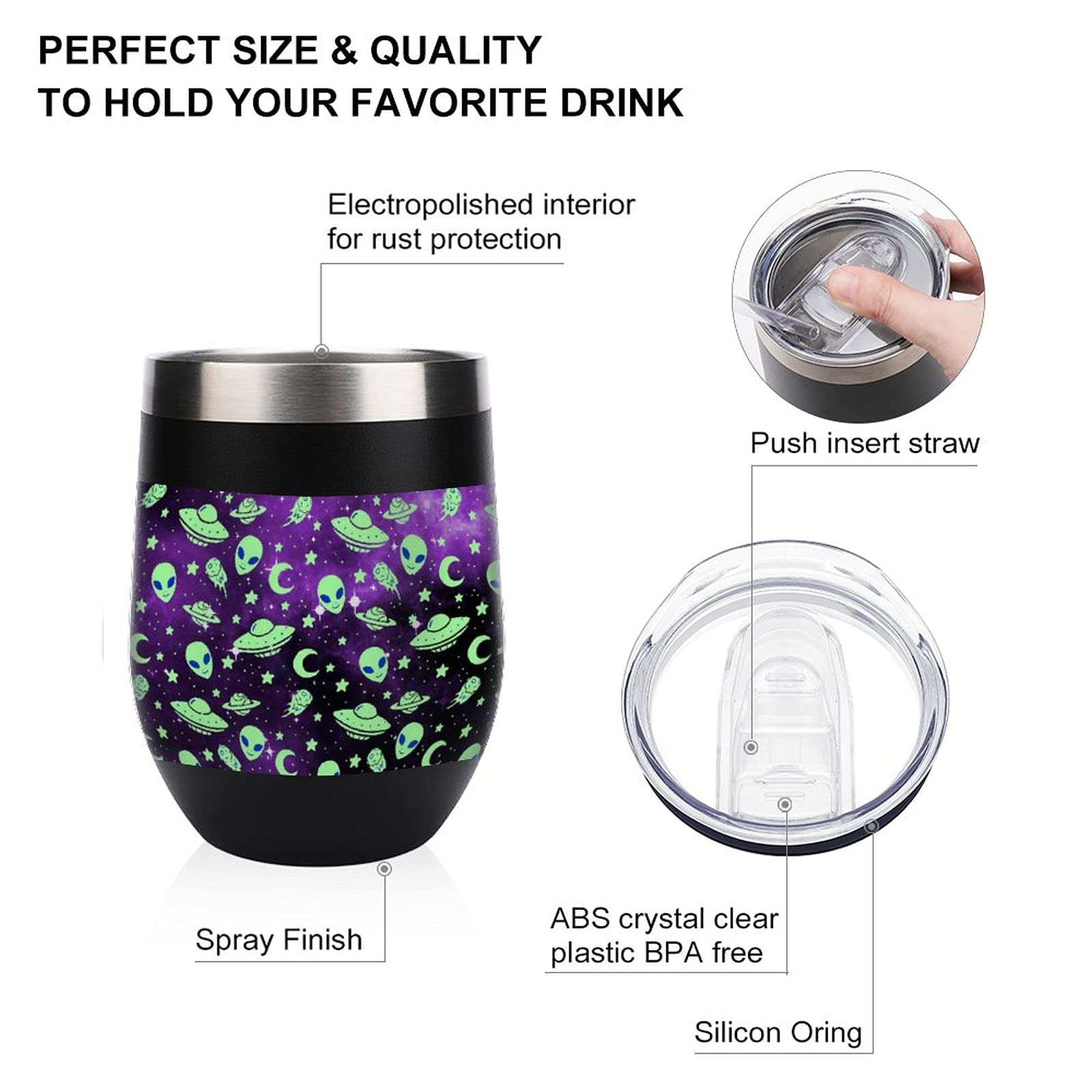 Galaxy Alien Vacuum Insulated Wine Tumbler - Stainless Steel Travel Mug for Coffee & Wine On-the-Go