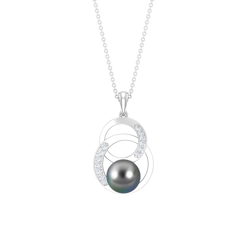 14K Gold Tahitian Pearl & Diamond Pendant Necklace for Women - Christmas Gift