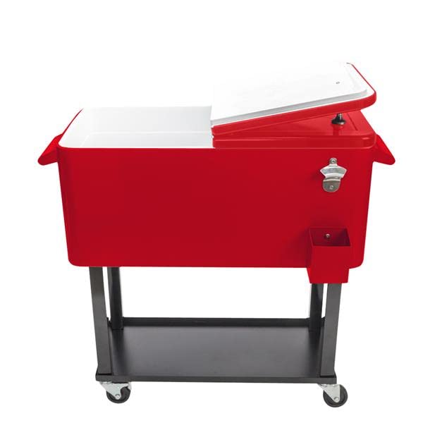 80 QT Rolling Cooler with Wheels and Shelf - Portable Outdoor Ice Chest for Camping, Tailgating, Beach Parties, and Backyard BBQs - Heavy Duty Drink Cooler Cart for Patio, Picnics, and Outdoor Events