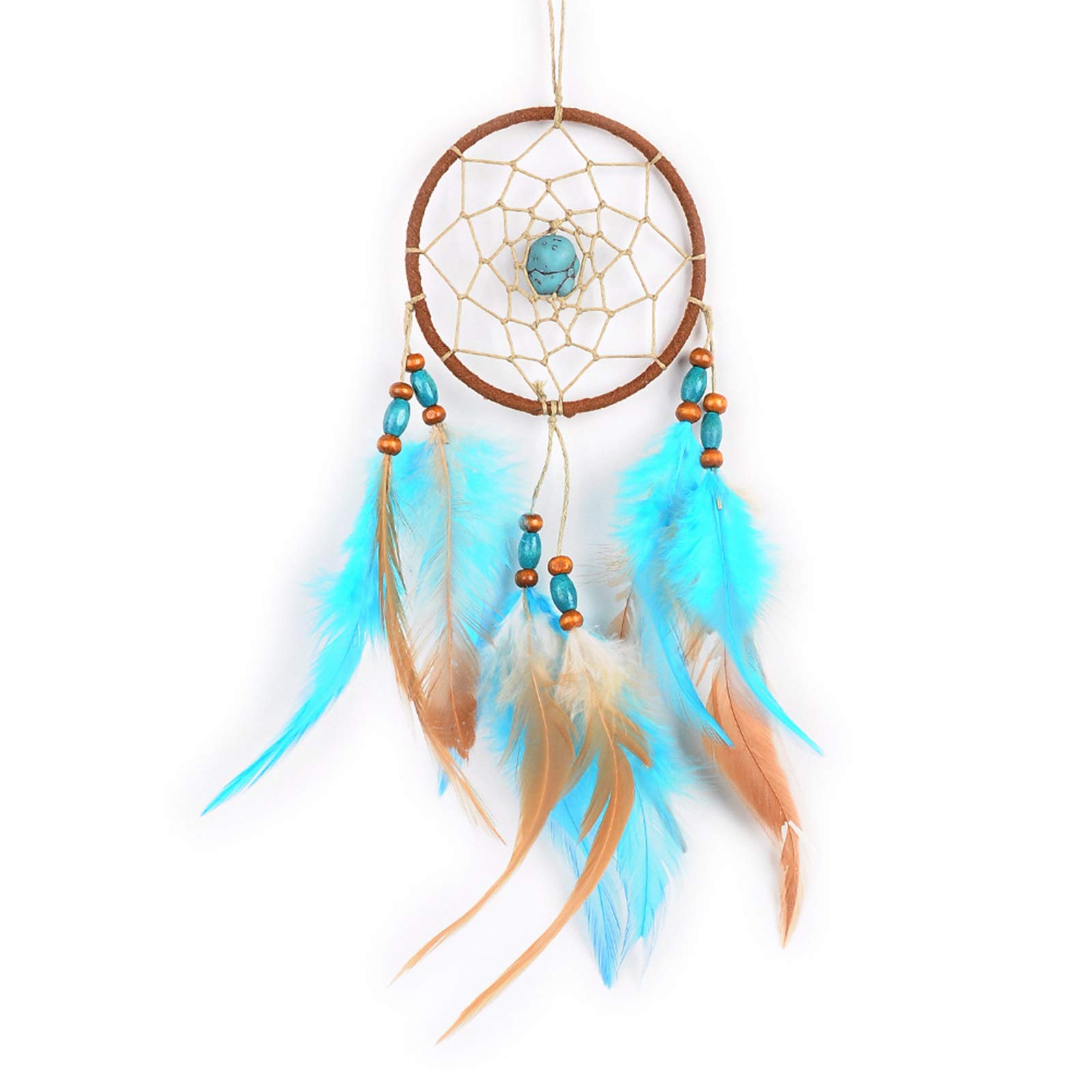 Blue Feather Dream Catcher Car Charm Pendant - Small Rearview Mirror Hanging Decor for Car, Bedroom, and Wall