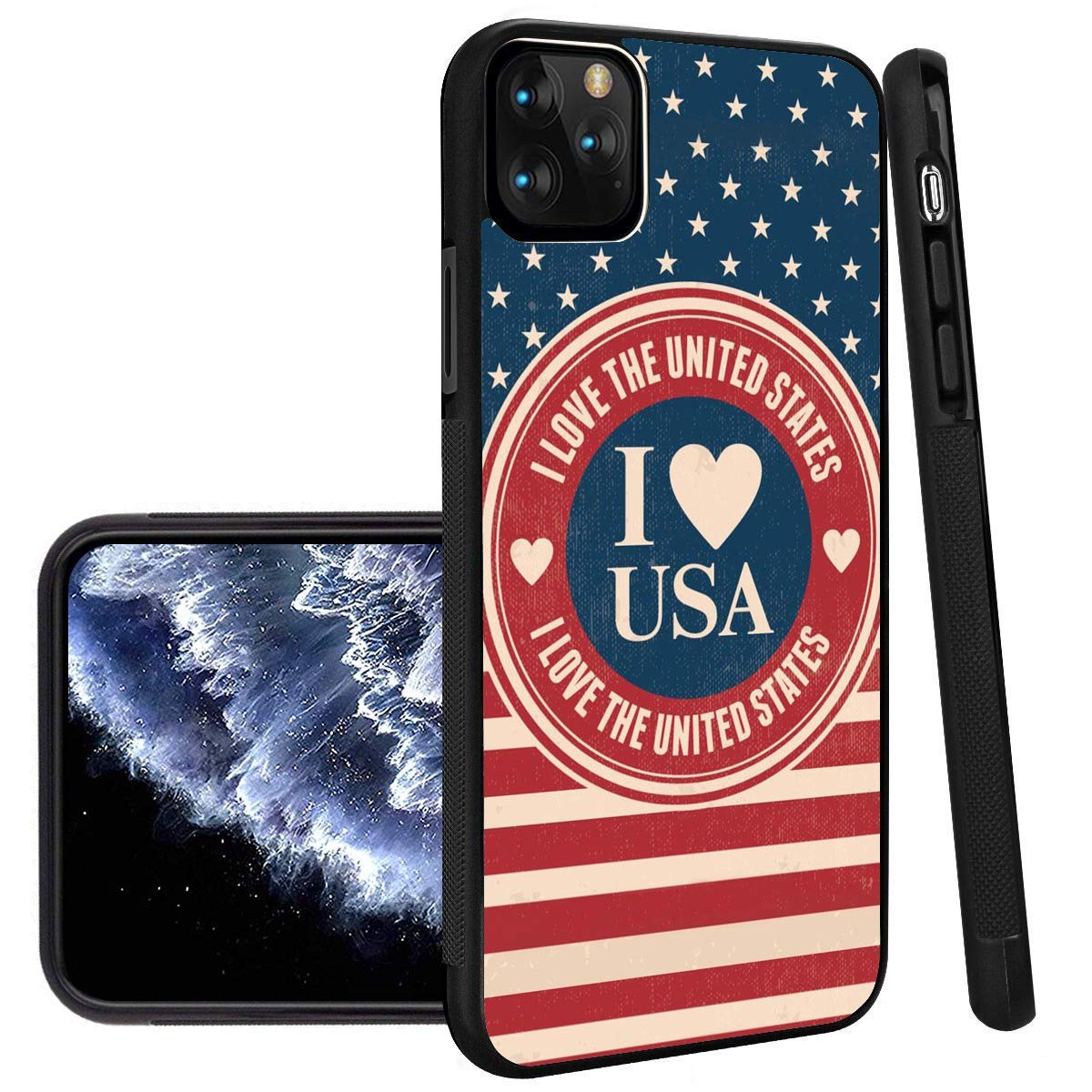 Premium Shockproof TPU iPhone 11 Pro Max Case - Ultra Slim Non-Slip Protective Cover with Soft Touch Design | Perfect for Everyday Use, Travel & Outdoor Activities (Black, I Love USA Edition)