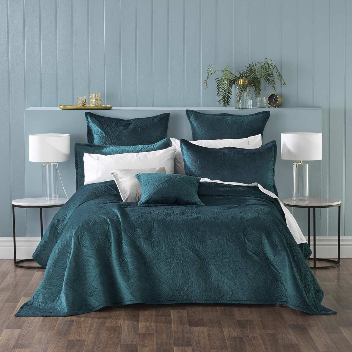 Bianca Dynasty Teal Coverlet Set - Queen & King Size - Luxury Bedding for Master Bedroom or Guest Room