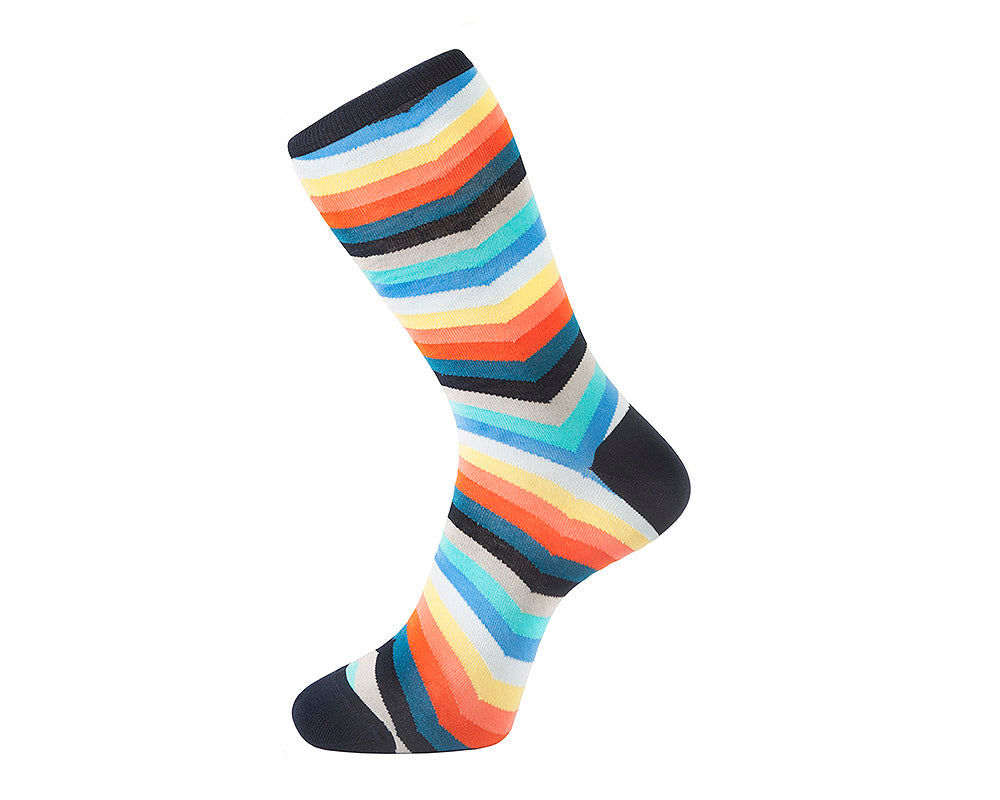 Fortis Green Men's Striped Socks - Colorful Chevron Pattern Crew Socks for Casual Wear & Athletic Activities | Breathable Cotton Blend for All-Day Comfort