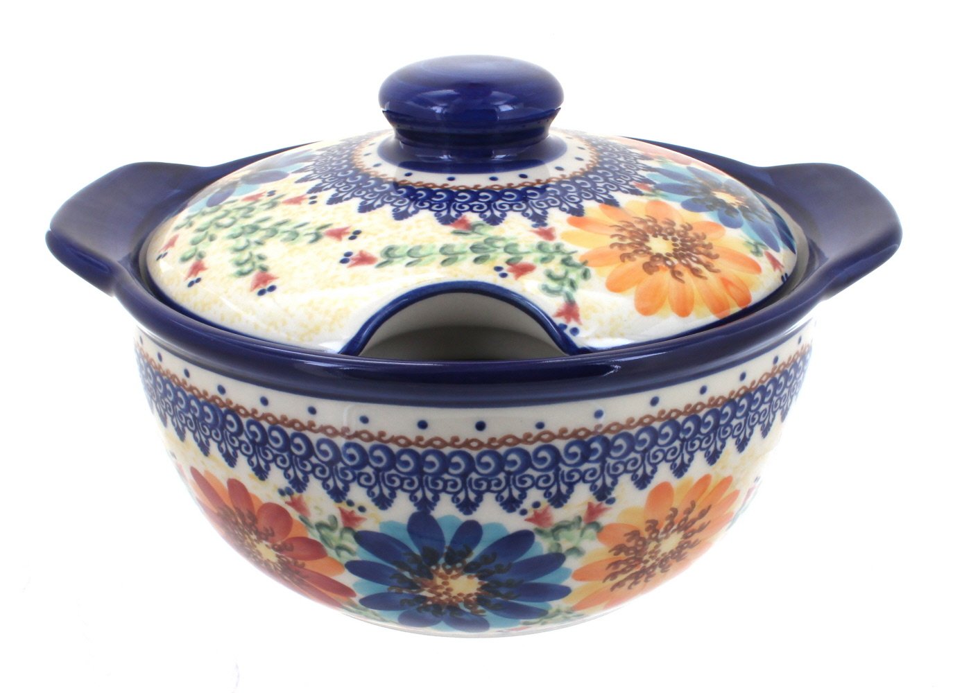 Blue Rose Polish Pottery Autumn Burst Soup Tureen - Handcrafted Ceramic Serving Bowl for Soups, Stews & Chili - Perfect for Holiday Dinners & Family Gatherings
