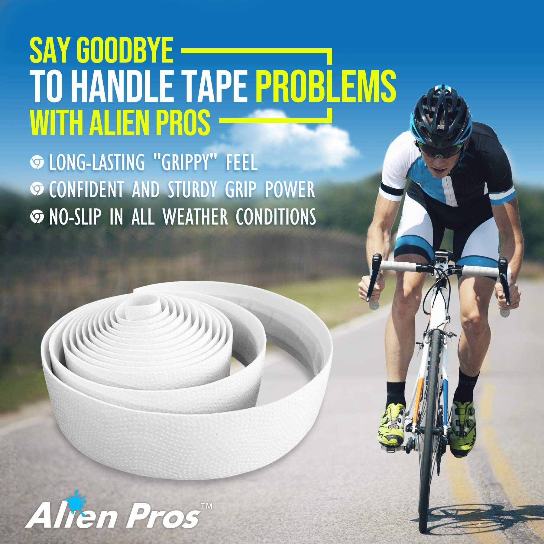 ALIEN PROS Bike Handlebar Tape PU (2-Pack) - Black, Red, White, Pink, Blue - Non-Slip Cycling Handlebar Wrap for Enhanced Grip & Comfort - Perfect for Road Bikes, Mountain Bikes & Commuting