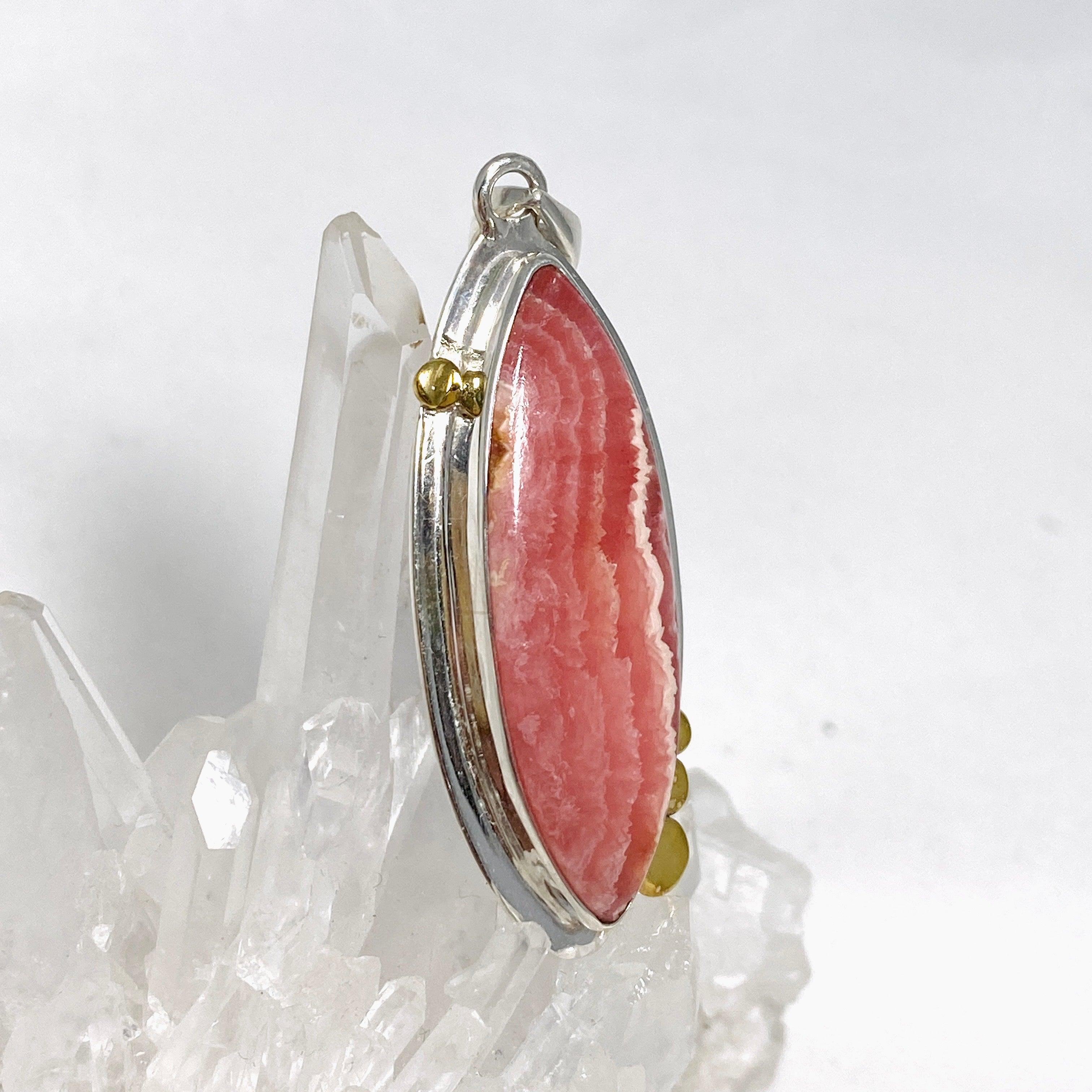 Rhodochrosite Marquise Pendant Necklace with Brass Accents KPGJ4332 - Elegant Jewelry for Women, Perfect for Parties, Weddings & Special Occasions
