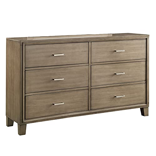 Furniture of America Sirius Solid Wood 6-Drawer Double Dresser in Gray - Modern Bedroom Storage Solution for Clothes and Accessories
