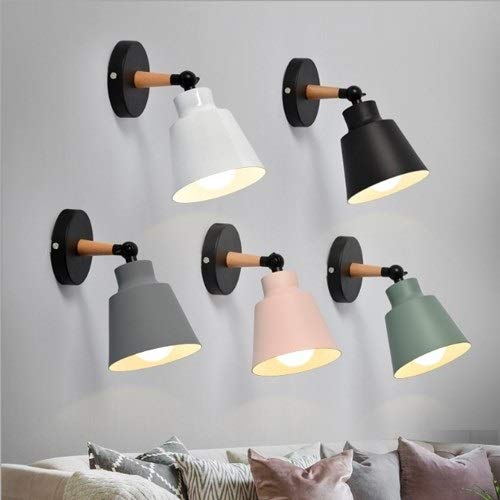 Modern Adjustable Wall Light Fixtures - Nordic Style E27 Edison Bulb Metal Wrought Iron Wall Lamp with Wood Accent for Bedroom, Bedside & Reading - White Wall Sconce - Perfect for Home Decor, Living Room Lighting & Cozy Ambiance