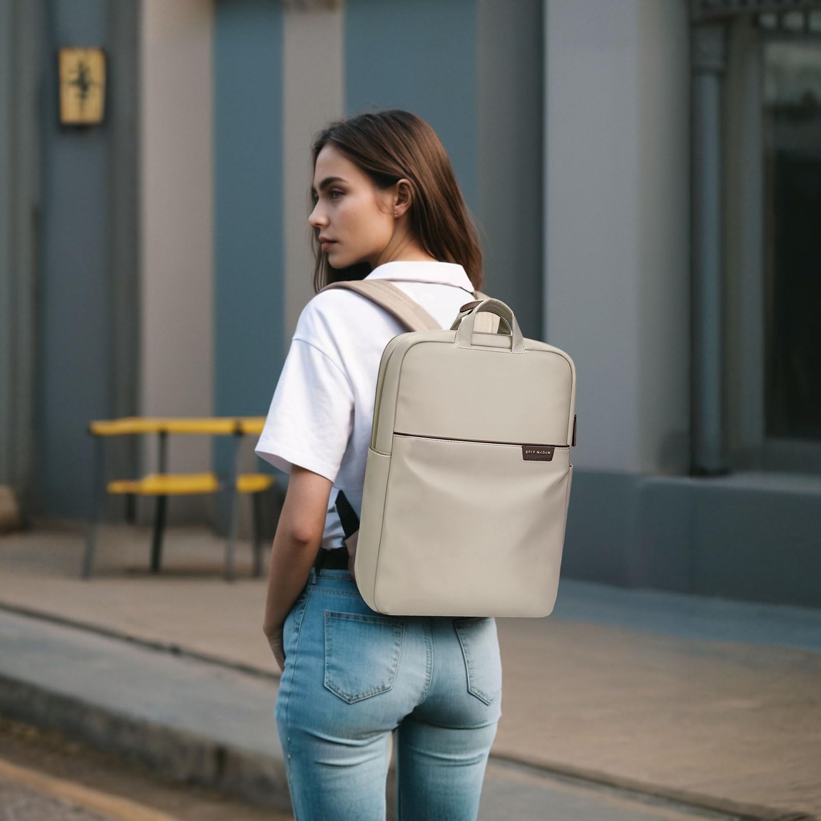 Anti-Theft Slim Travel Laptop Backpack for Women - Durable 15.6 Inch Business Computer Bag, College Bookbag - Perfect for Work, Commuting & Airplane Travel (Apricot)